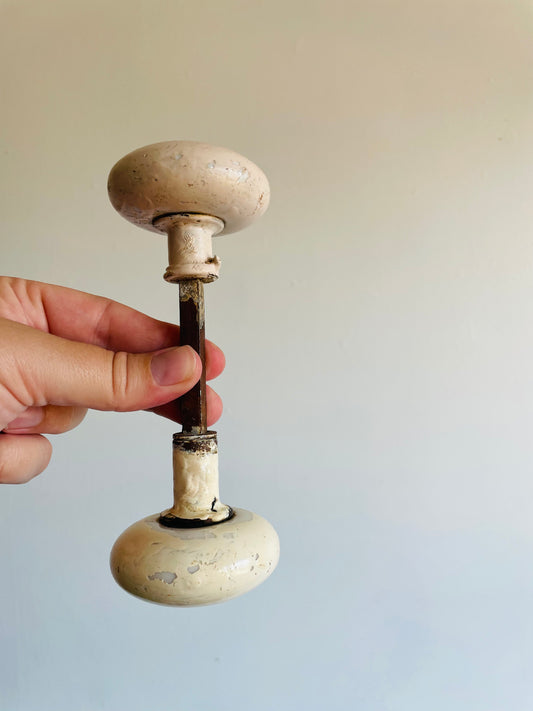 White Porcelain Door Knob Set with Connecting Spindle Shaft #2