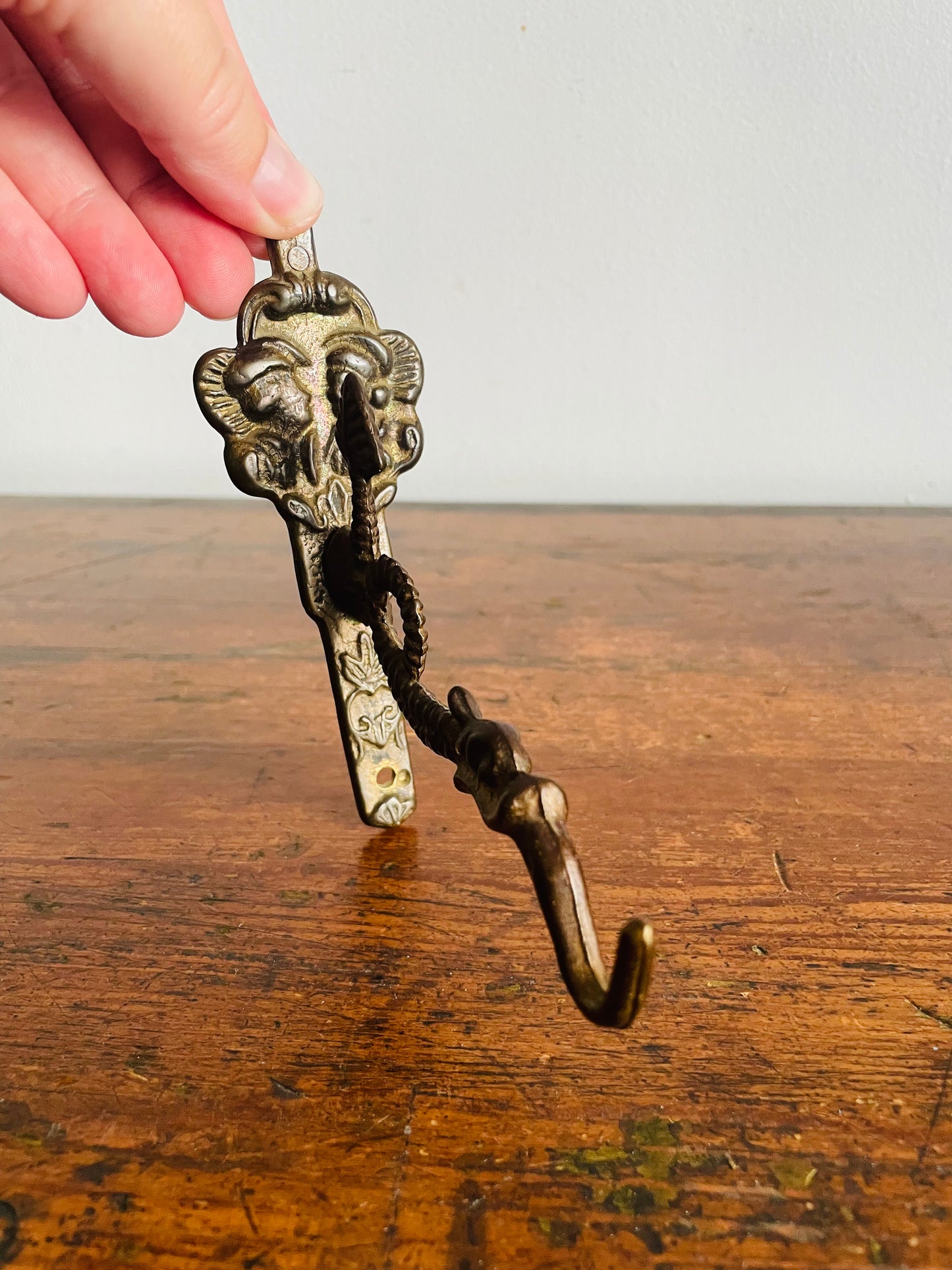 Vintage Ornate Brass Wall Hook with Dragon Serpent Mystical Animal