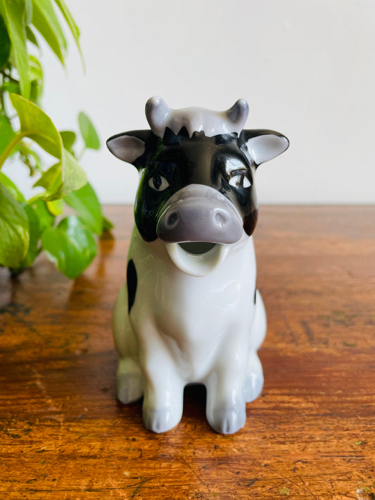 Vintage Fun Novelty Black & White Cow Creamer Milk Pitcher Jug