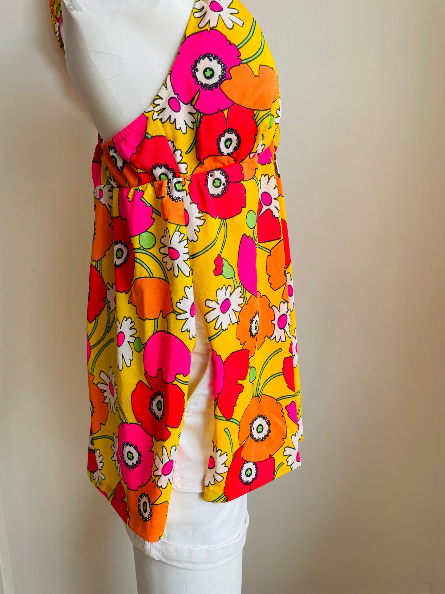 Groovy Sears Junior Bazaar Two Piece Sun Lounge Set or Swimsuit with Bright Flower Pattern - Wear Separately or Together - Bottoms & Tank Top - Please Read