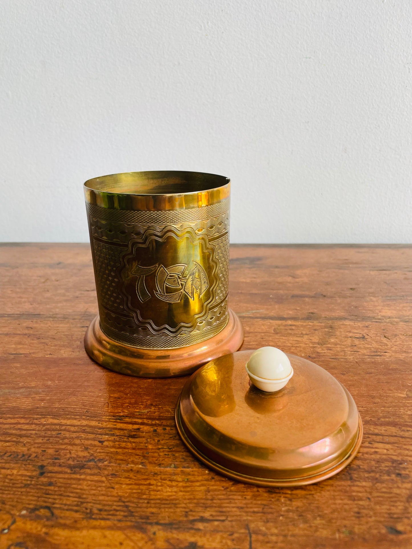 1951 Copper & Brass Tea Canister Jar - Festival of Britain