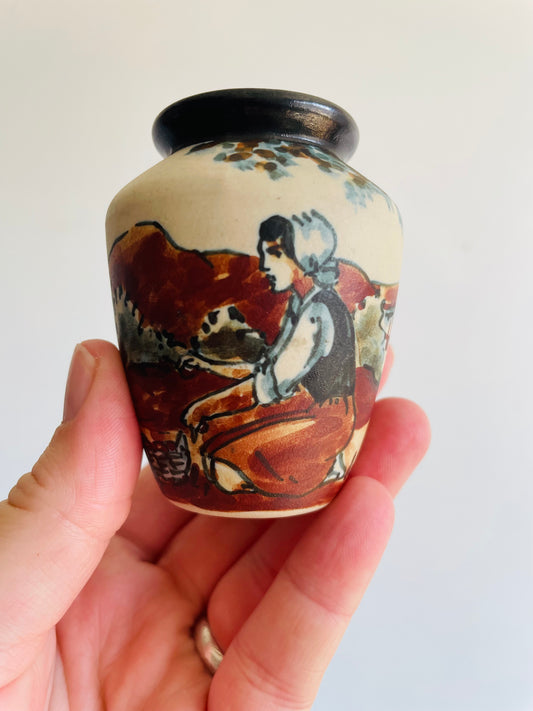 RF Ciboure Pottery Vase from French Basque Country - Signed by Artist Anne Marie (A.) Grillard - Found in Limerick, Ireland