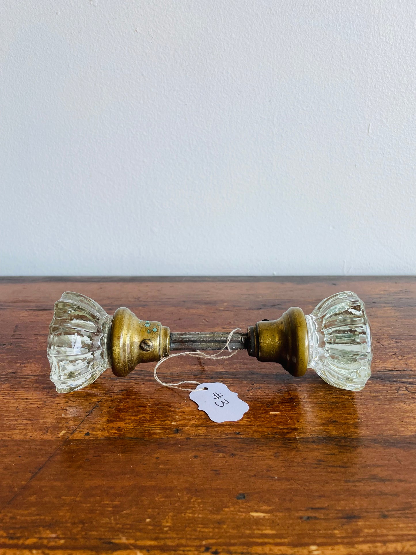 Fluted Glass 12 Point Door Knob Set with Brass Connecting Spindle Shaft #3