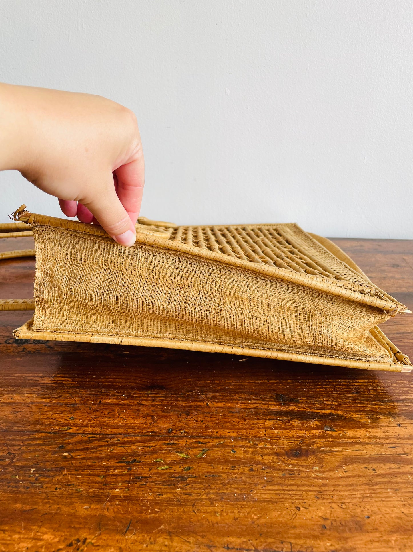 Woven Straw Rattan with Mesh Sides Purse