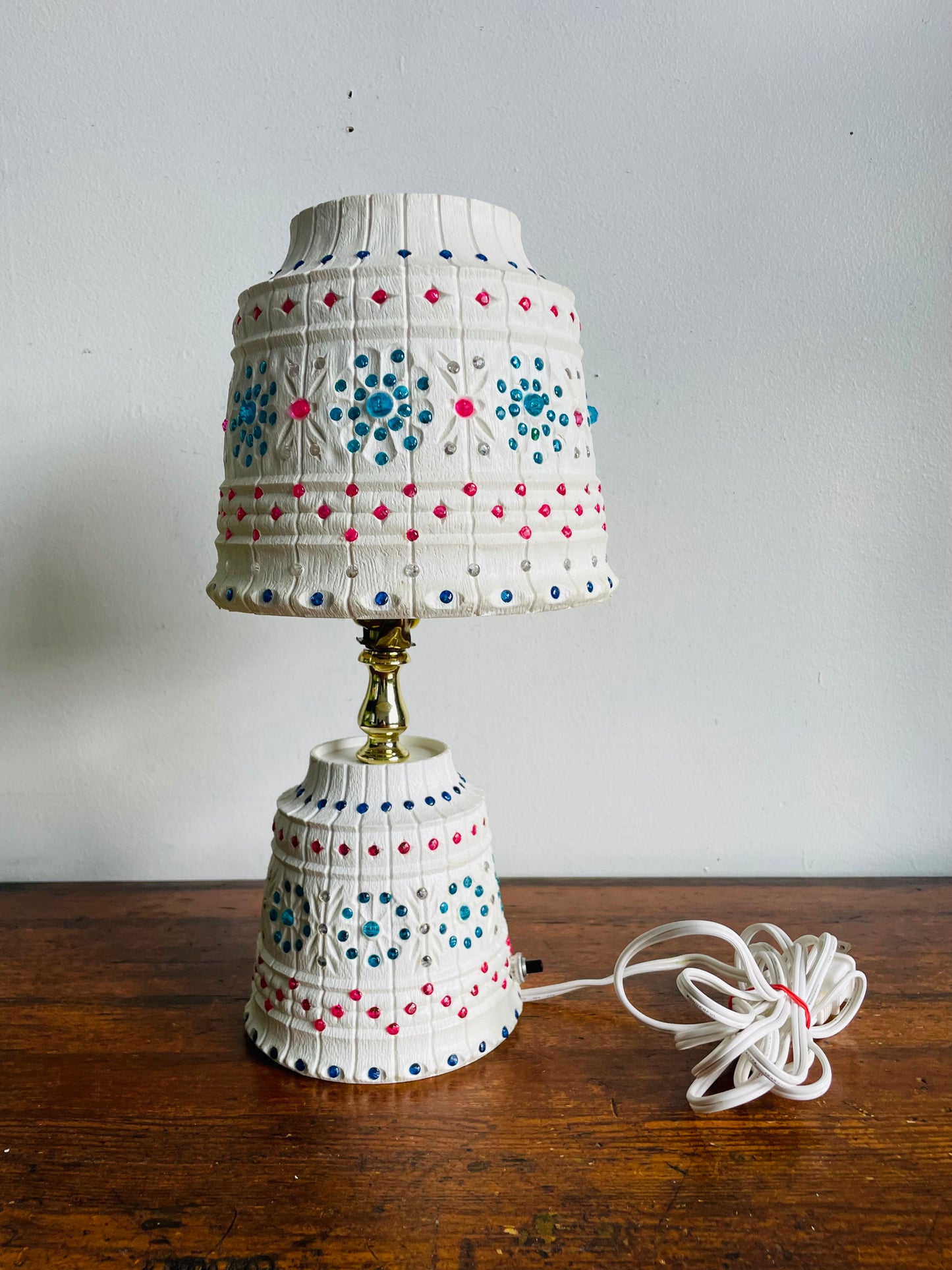 MCM Plastic Lawnware Table Lamp with Brightly Coloured Beads - Pink, Blue & Clear