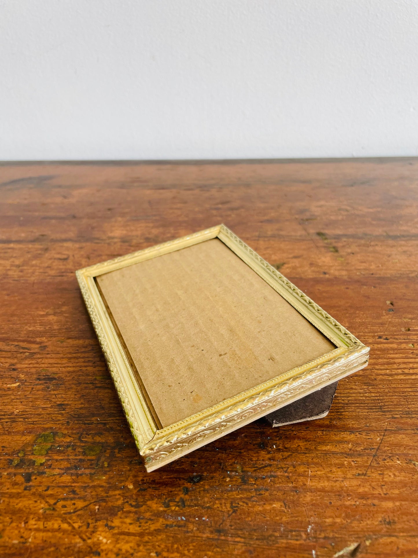 Brass Metal Picture Frame Without Glass - Easel Prop to Stand - 3" by 4.5" Photo Size