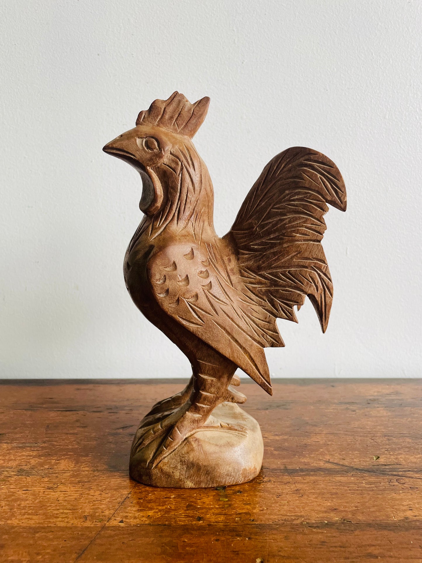Hand Carved Wood Folk Art Rooster Statue