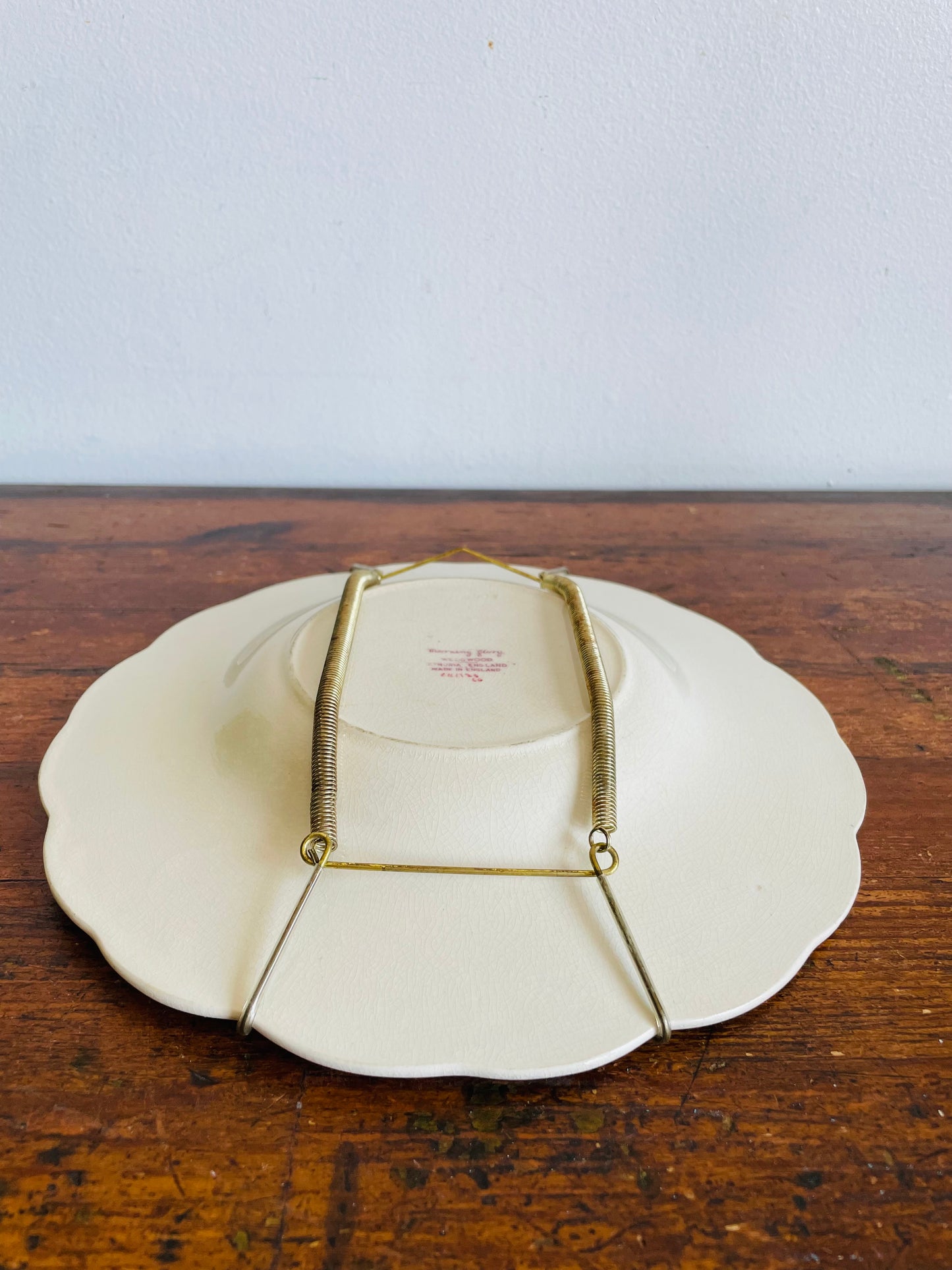 Vintage 1940s Morning Glory Wedgwood Etruria England Bowl Dish with Flower Design - Includes Wall Plate Hanger but Could Use Without