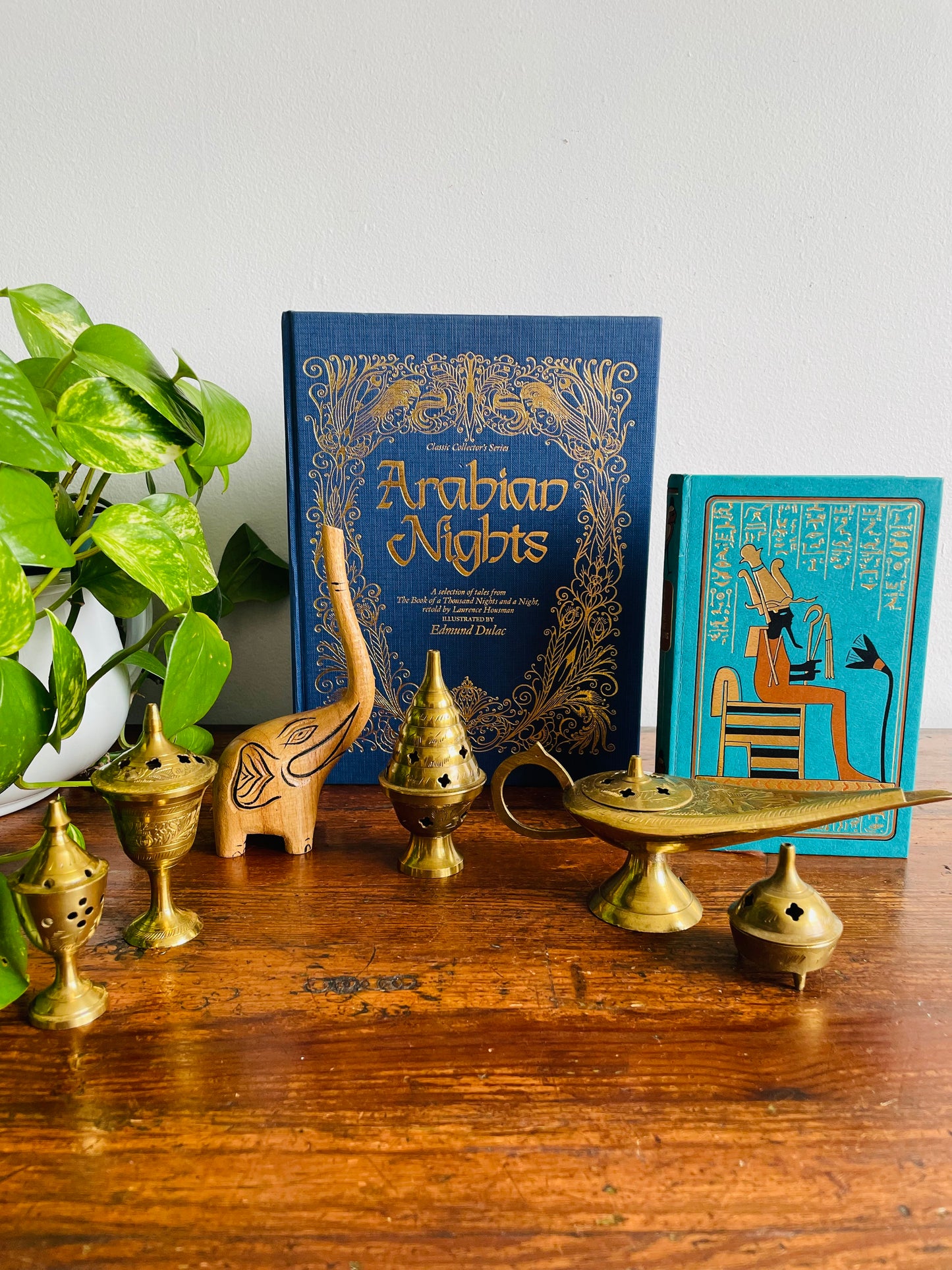 Solid Brass Mini Goblet Shaped Incense Burner with Stem and Lid