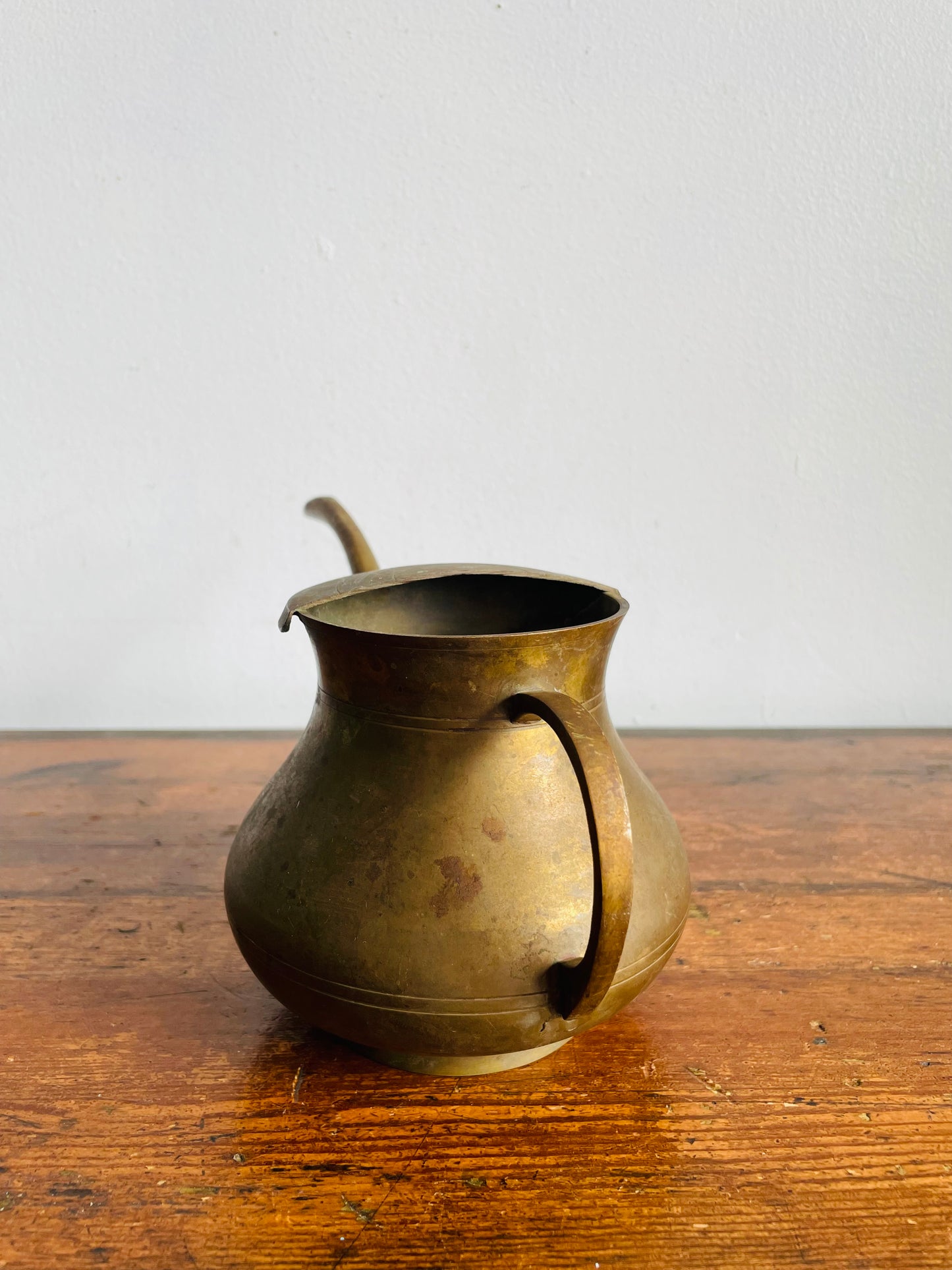 Vintage Solid Brass Watering Can with Long Spout & Curved Handle - Made in India