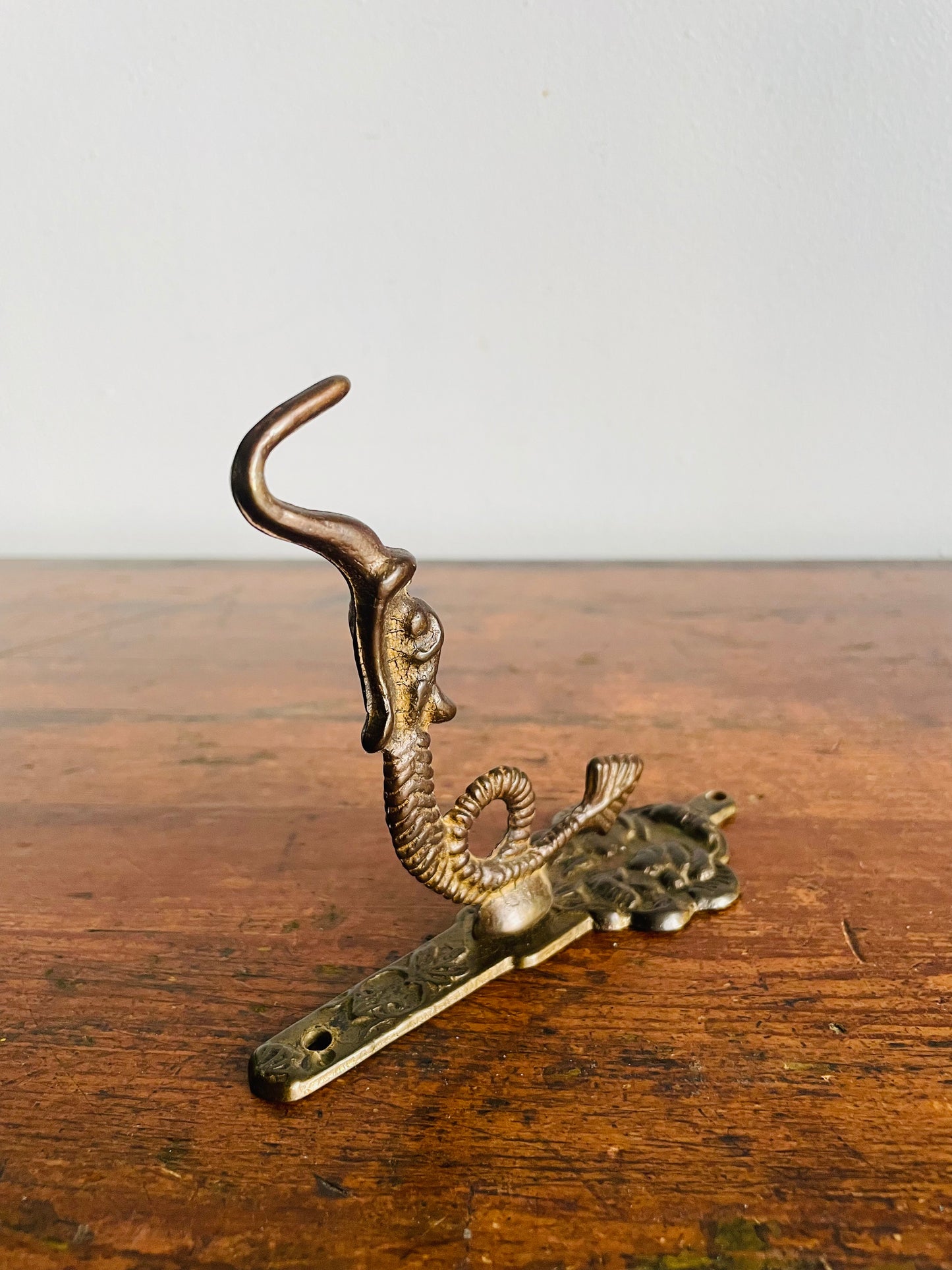 Vintage Ornate Brass Wall Hook with Dragon Serpent Mystical Animal
