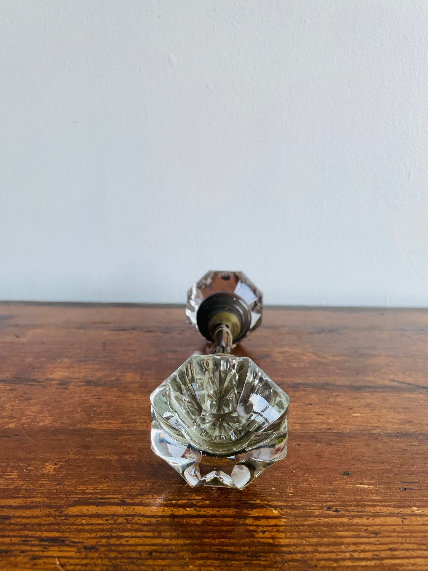 Fluted Glass 8 Point Door Knob Set with Brass Connecting Spindle Shaft #2