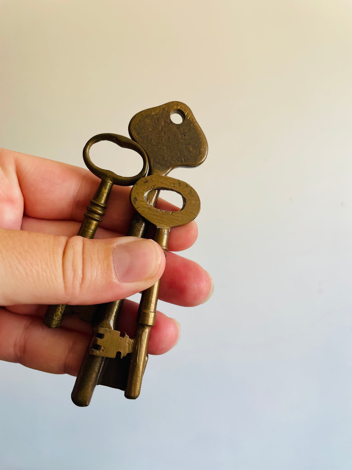 Vintage Collection of Solid Brass Skeleton Keys - Set of 3