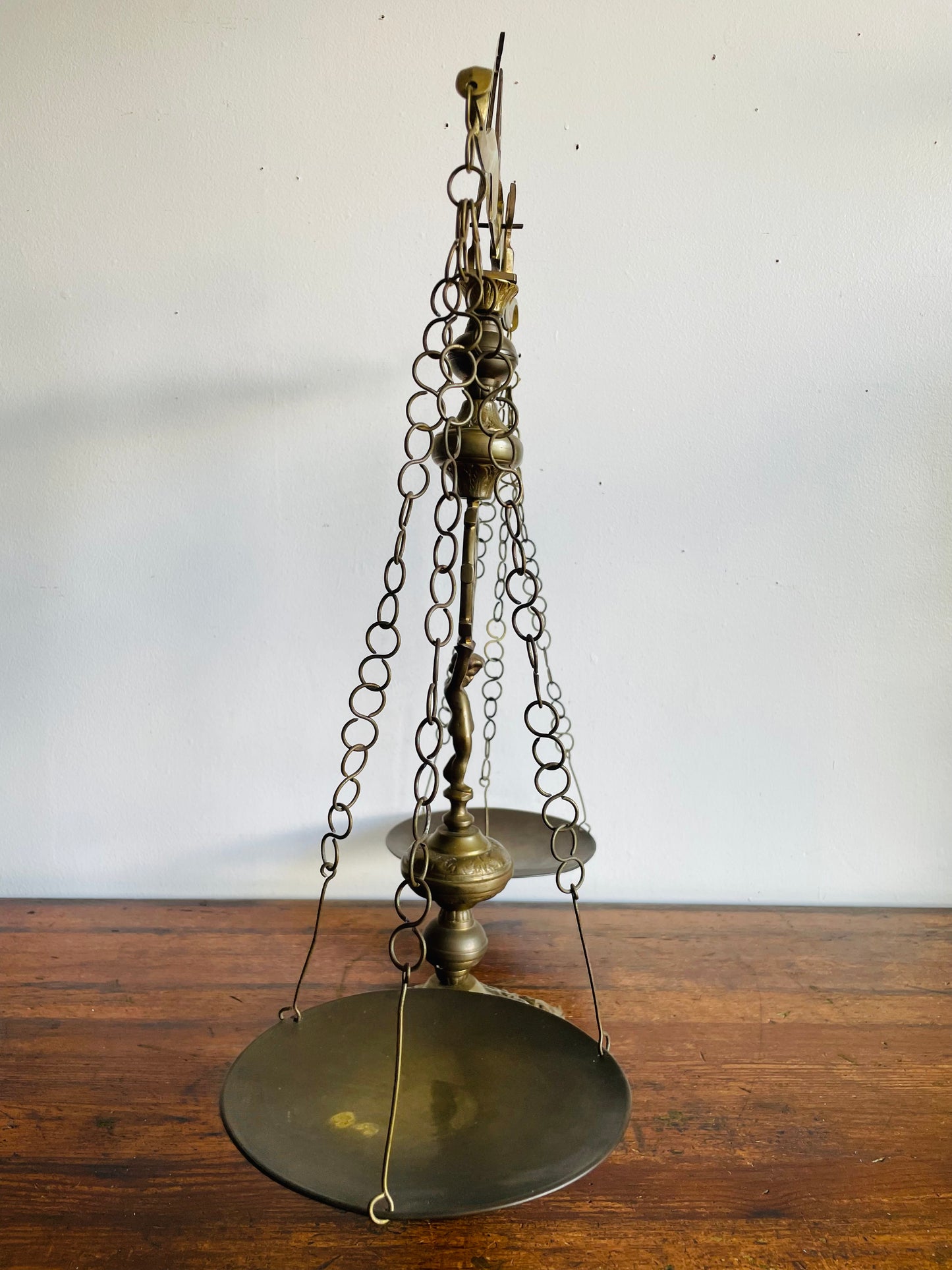 Vintage 25" Tall Ornate Brass Balance Scale with Cherub - Scales of Justice - FOR SHIPPING PLEASE READ SPECIAL INSTRUCTIONS