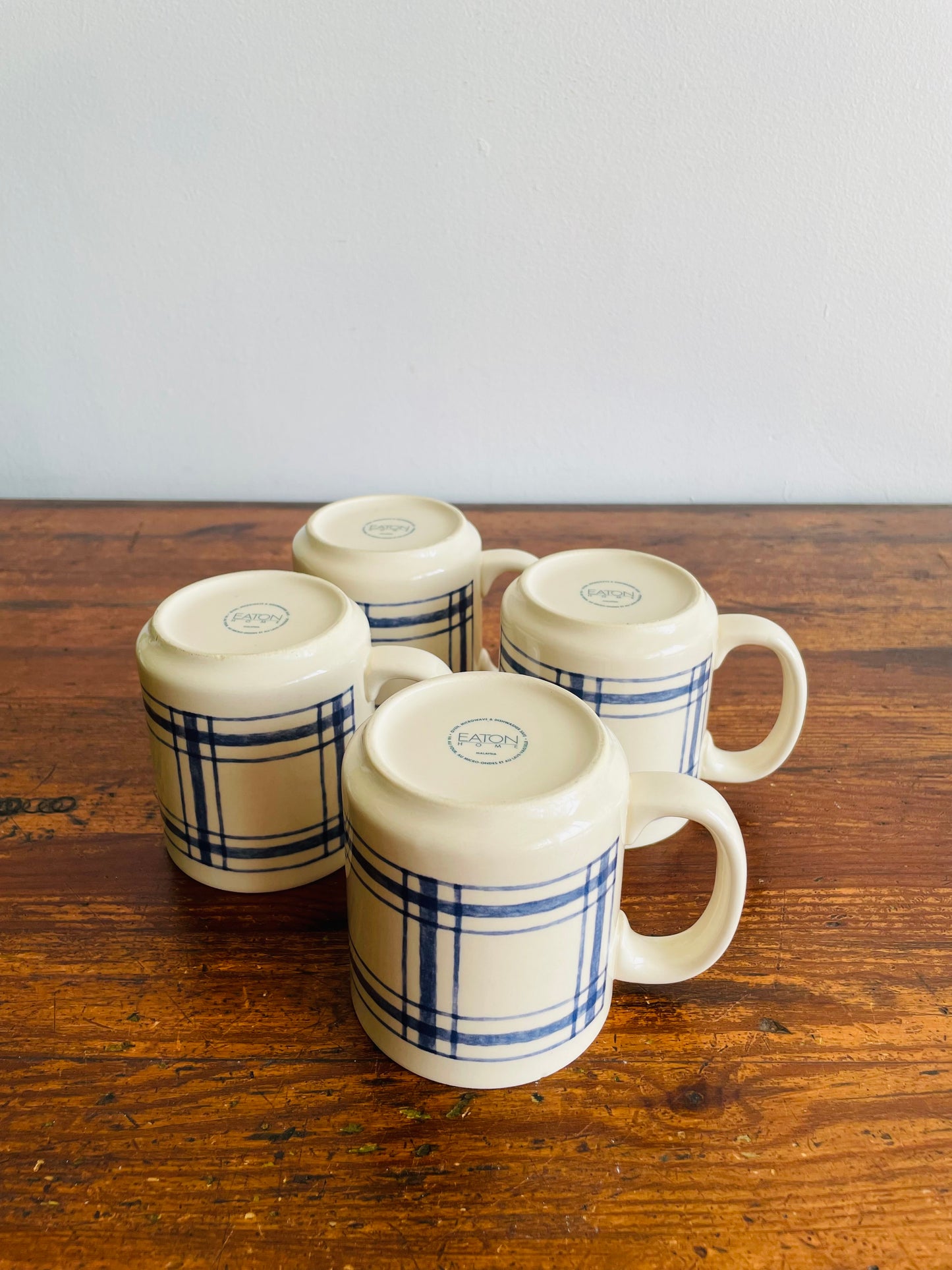 Eaton Home Blue Checkered Tartan Pattern Mugs - Set of 4 - # 1
