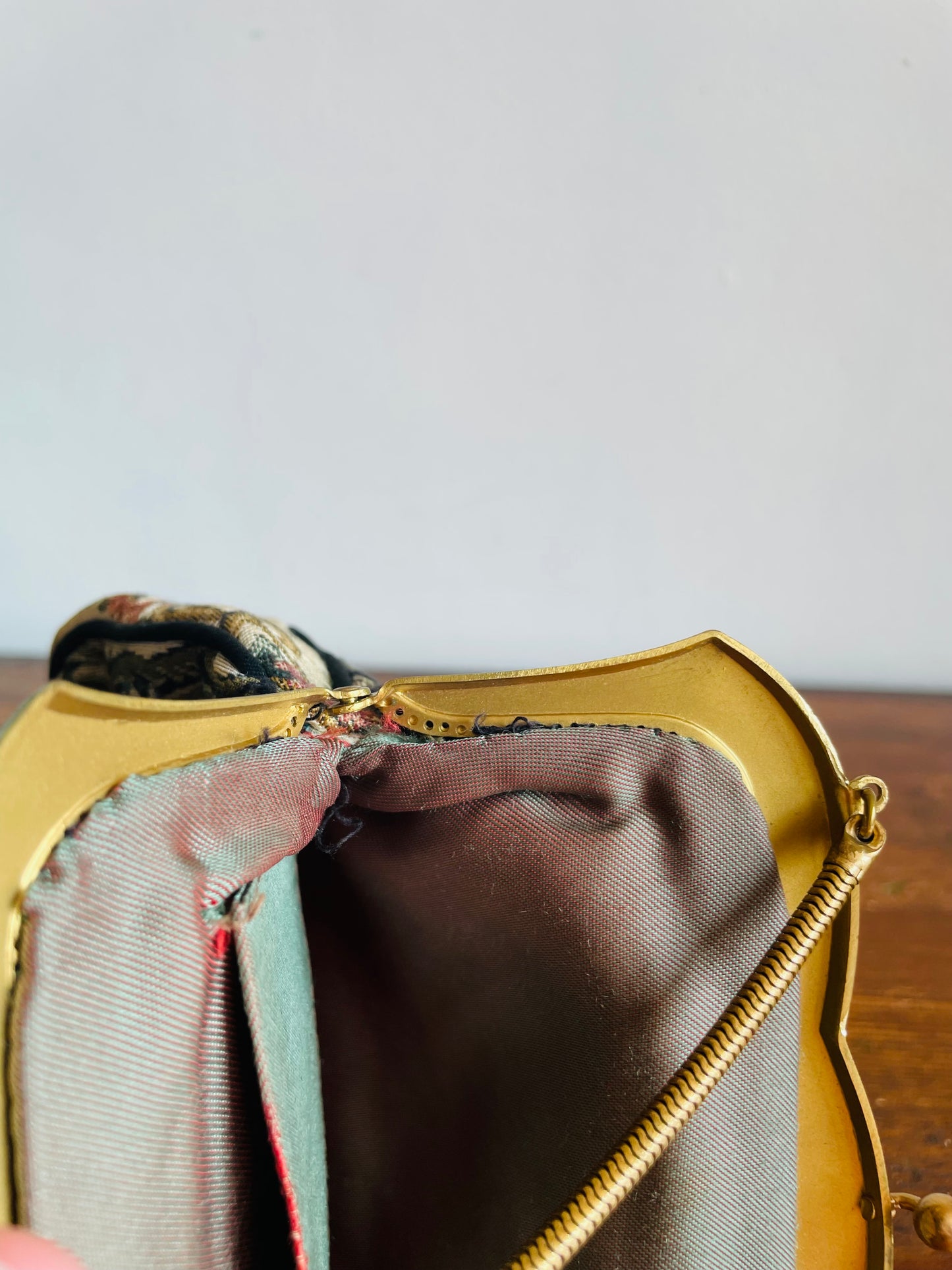 La Marquise Romantic French Tapestry Evening Bag Purse on Brass Chain