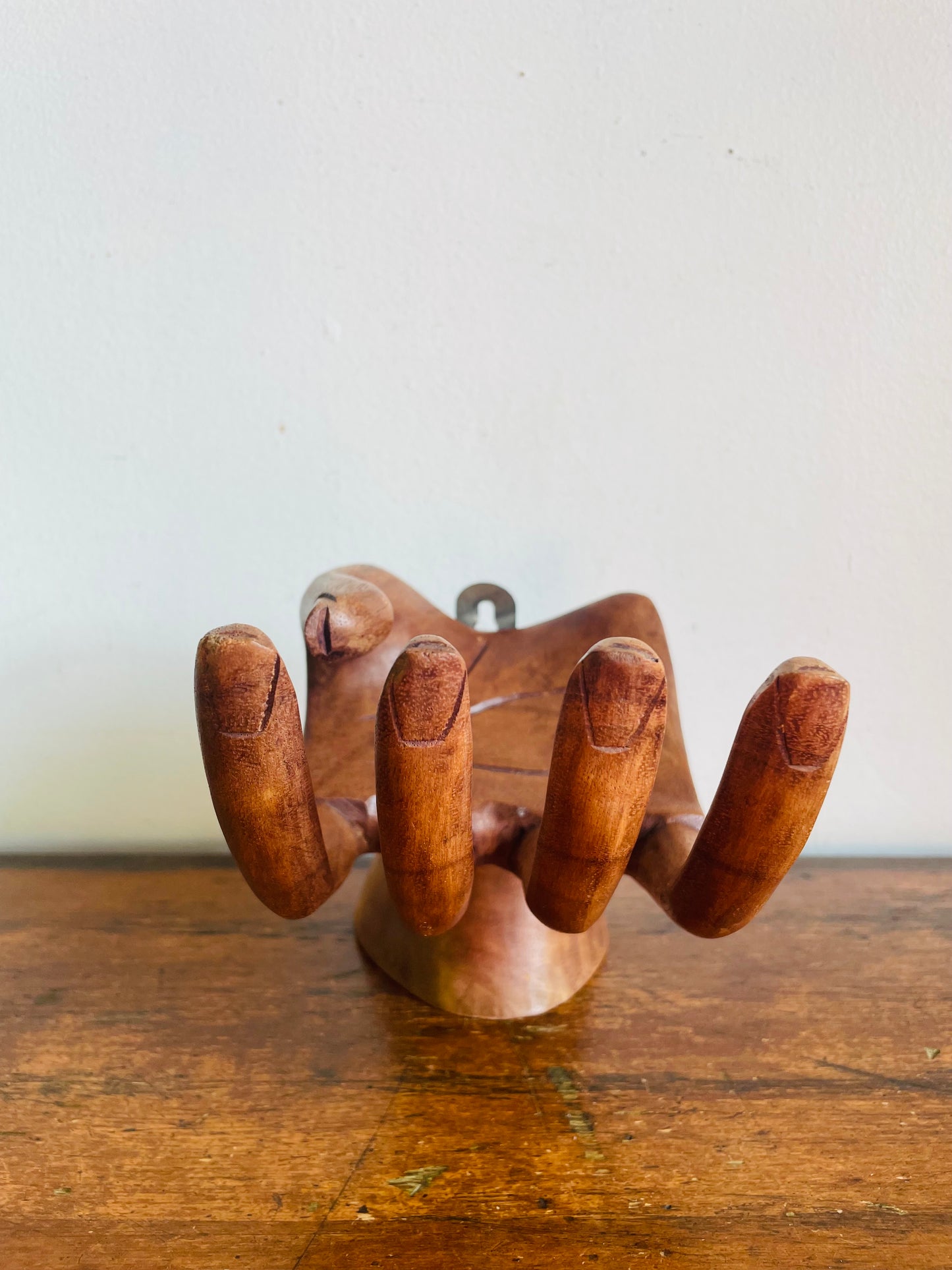 Vintage Large Carved Wood Right Hand - Can Stand or Hang on Wall - Fingers Curve to Hold Objects - Air Plant, Toilet Paper Roll, Business Cards, Etc.