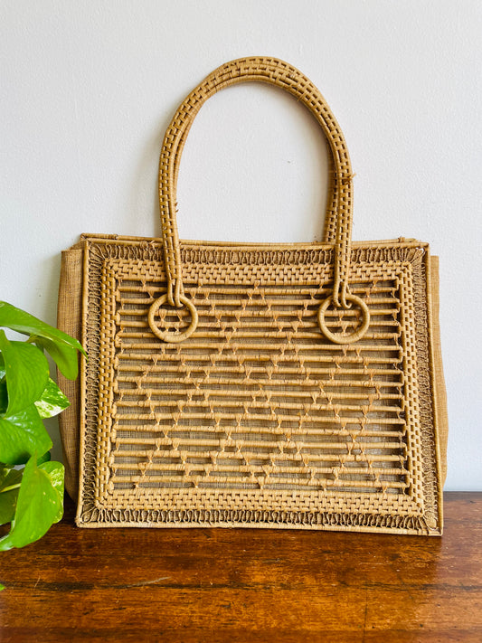 Woven Straw Rattan with Mesh Sides Purse