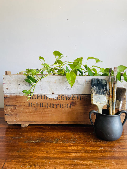 Vintage Large Wood Military Storage Crate with German Stencilled Writing - "Handfeuerwaffen Munition" (Handgun Ammunition)