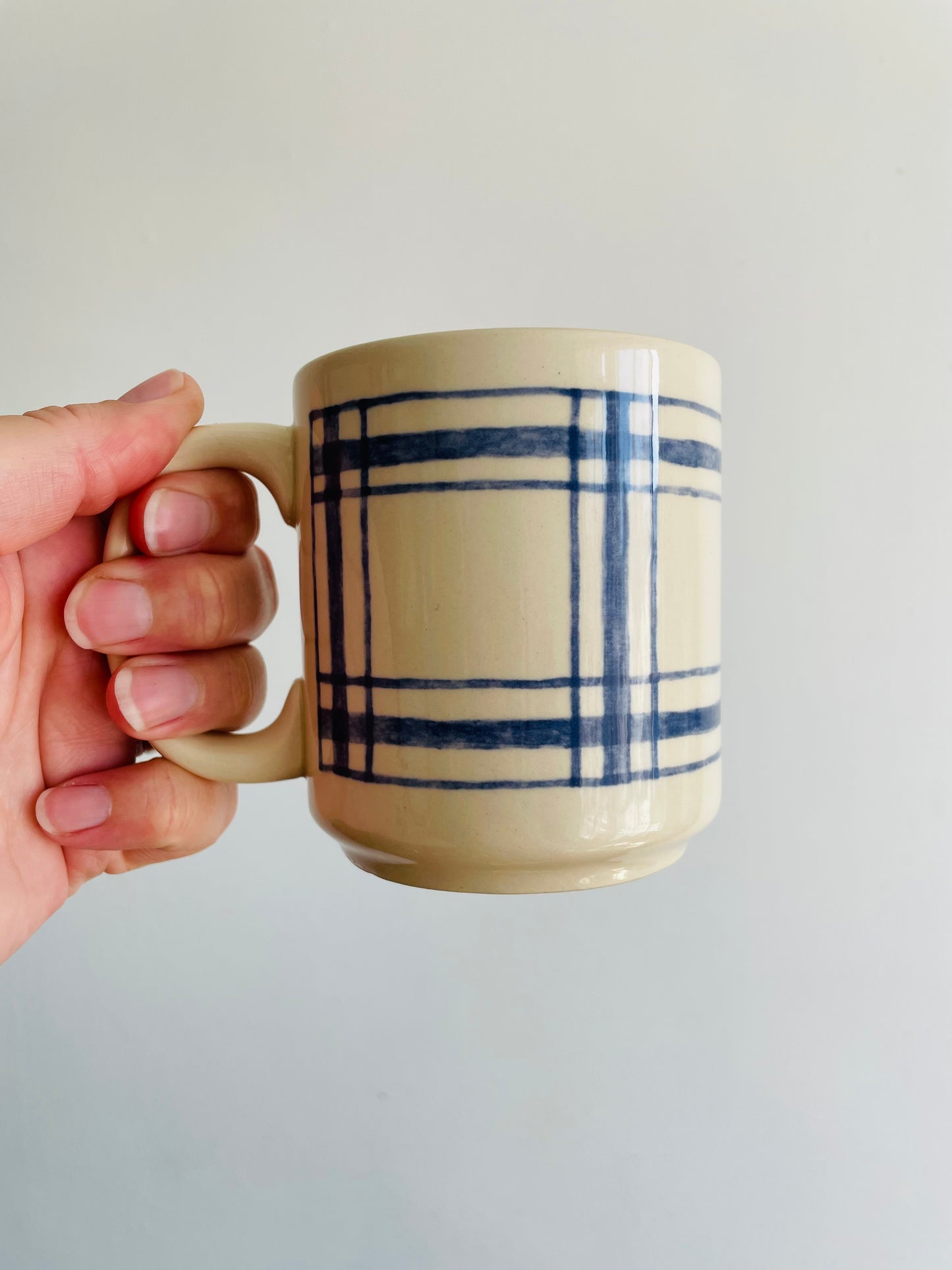 Eaton Home Blue Checkered Tartan Pattern Mugs - Set of 4 - # 1