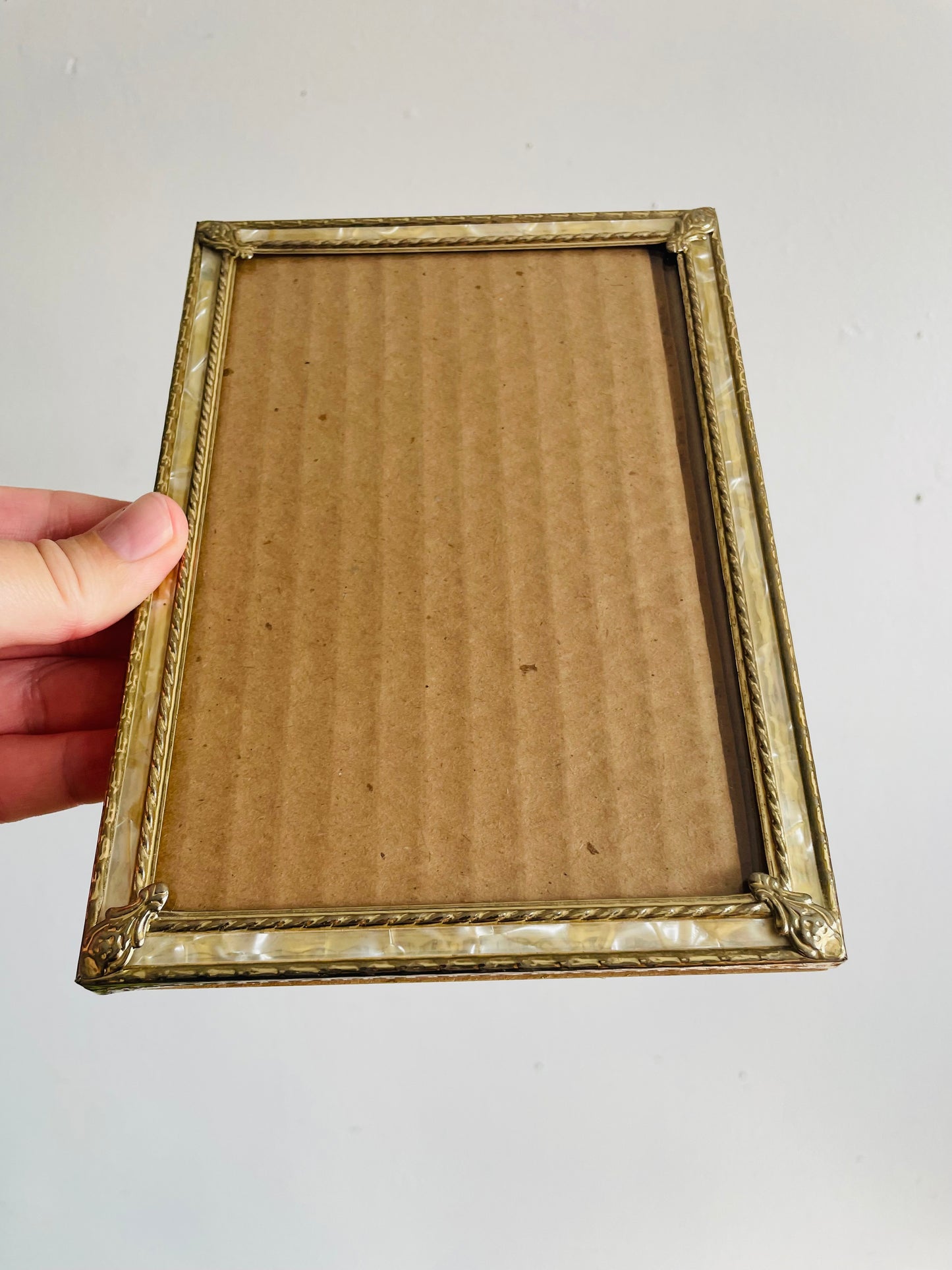 Vintage Collection of Brass Picture Frames with Easel Backs - Set of 4 - One Also Has Hook for Hanging