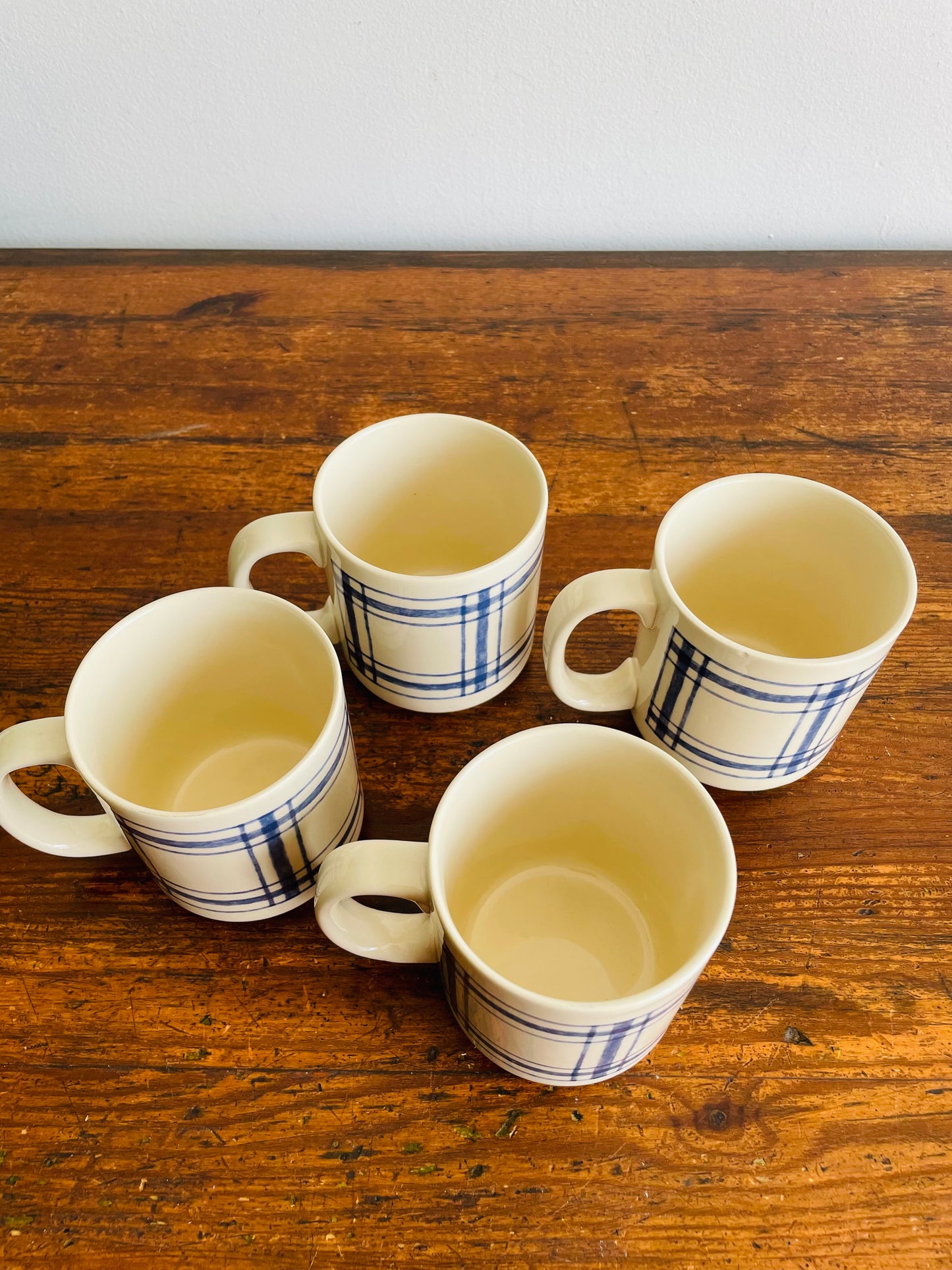 Eaton Home Blue Checkered Tartan Pattern Mugs - Set of 4 - # 1