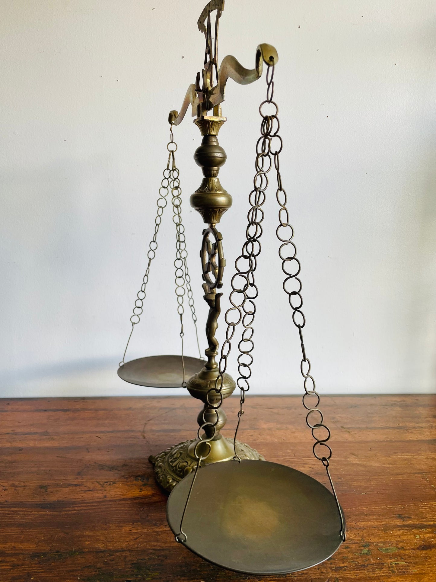 Vintage 25" Tall Ornate Brass Balance Scale with Cherub - Scales of Justice - FOR SHIPPING PLEASE READ SPECIAL INSTRUCTIONS