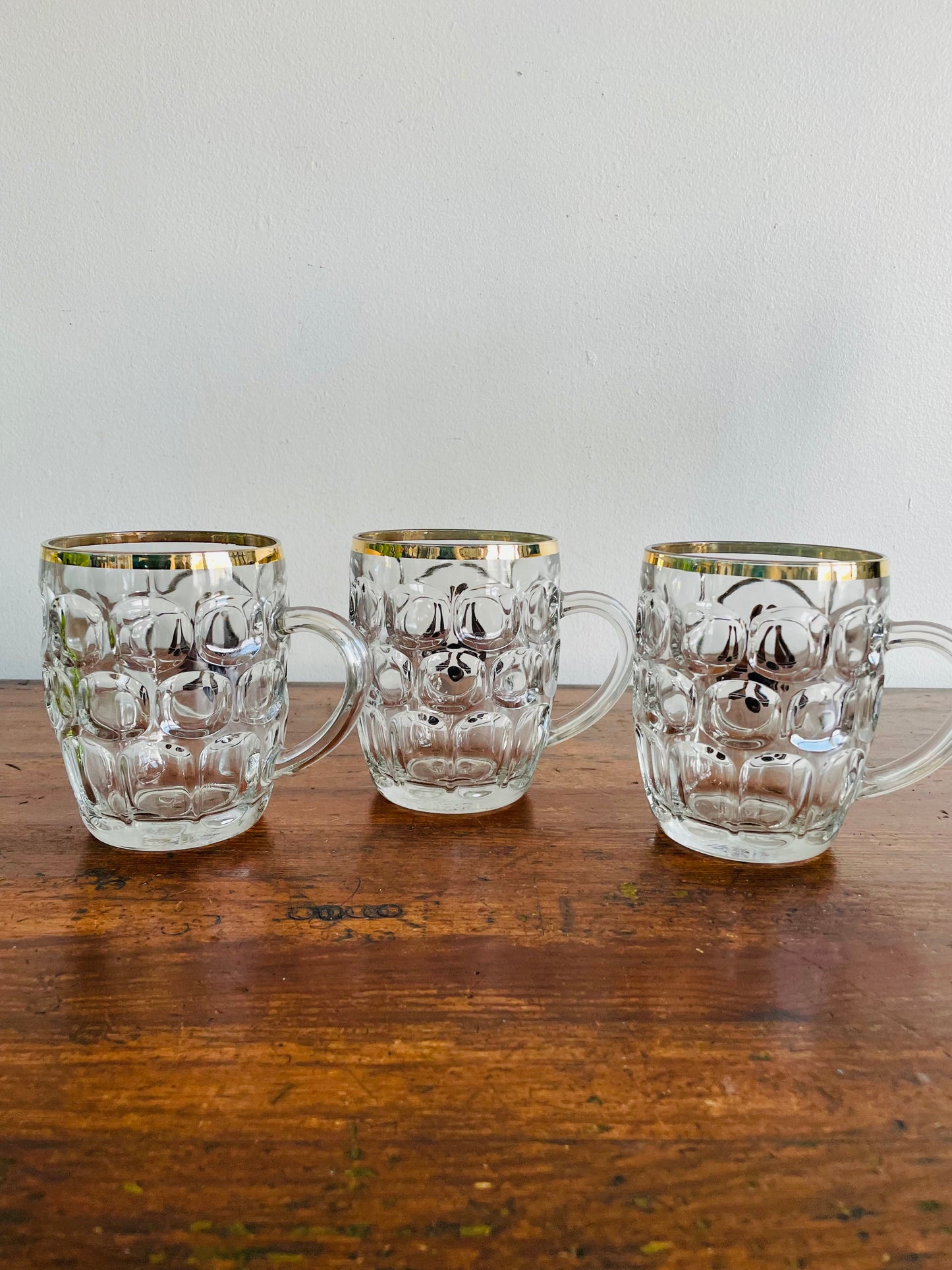 Beaverhead Glass Beer Mug Tankard with Bowling Graphic - Made in England - Set of 3