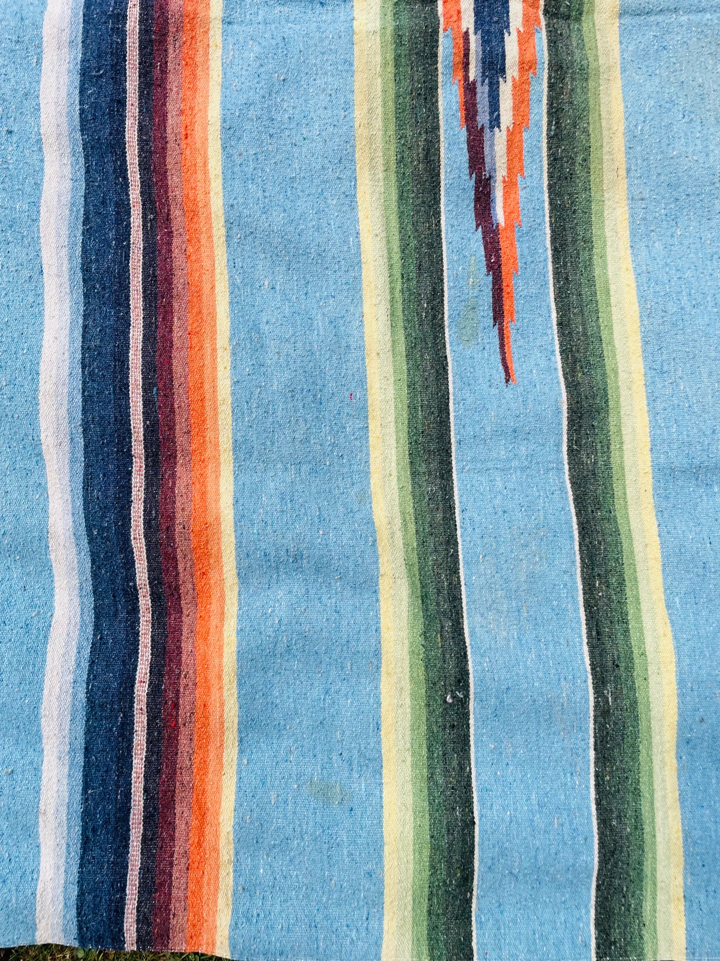 Very Large Mexican Blanket with Stripes & Aztec Pattern - AS-IS