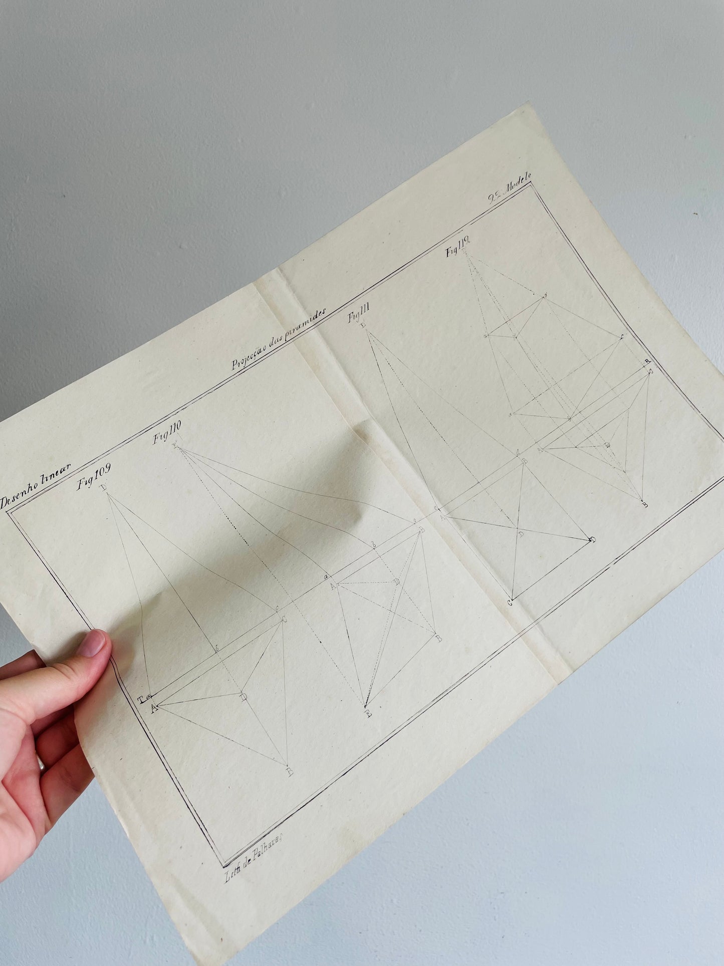 Antique Architecture Art Student Portfolio Drawing - Projection of Pyramids - Found in Lisbon, Portugal