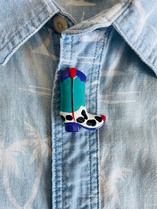 Cowboy Boot Button Cover - Purple & Turquoise - Clip Over Your Button to Add Some Flair!