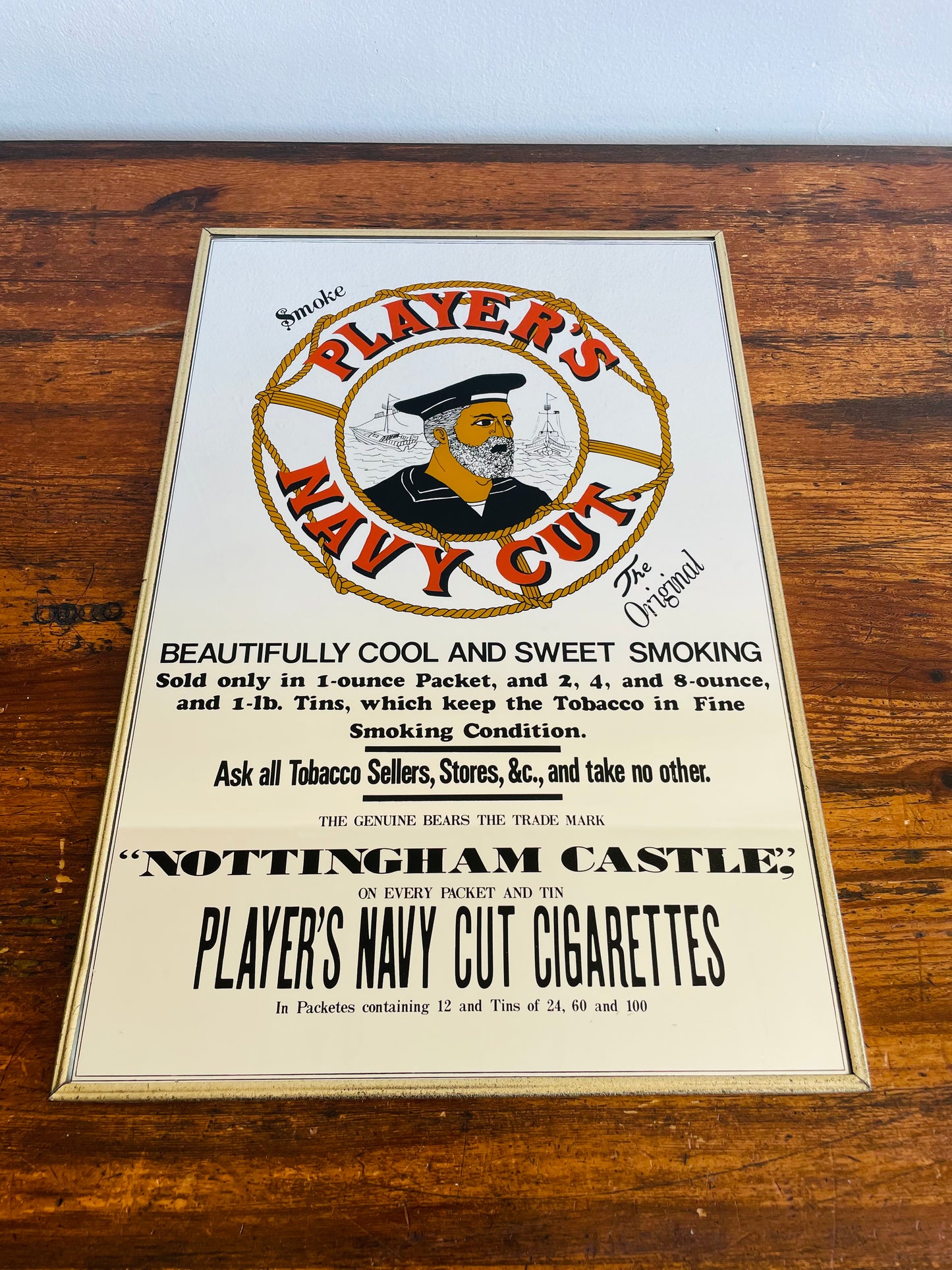 Advertising Mirror Sign - Smoke Player's Navy Cut Cigarettes - Dareco Industries Ltd. Made in Japan