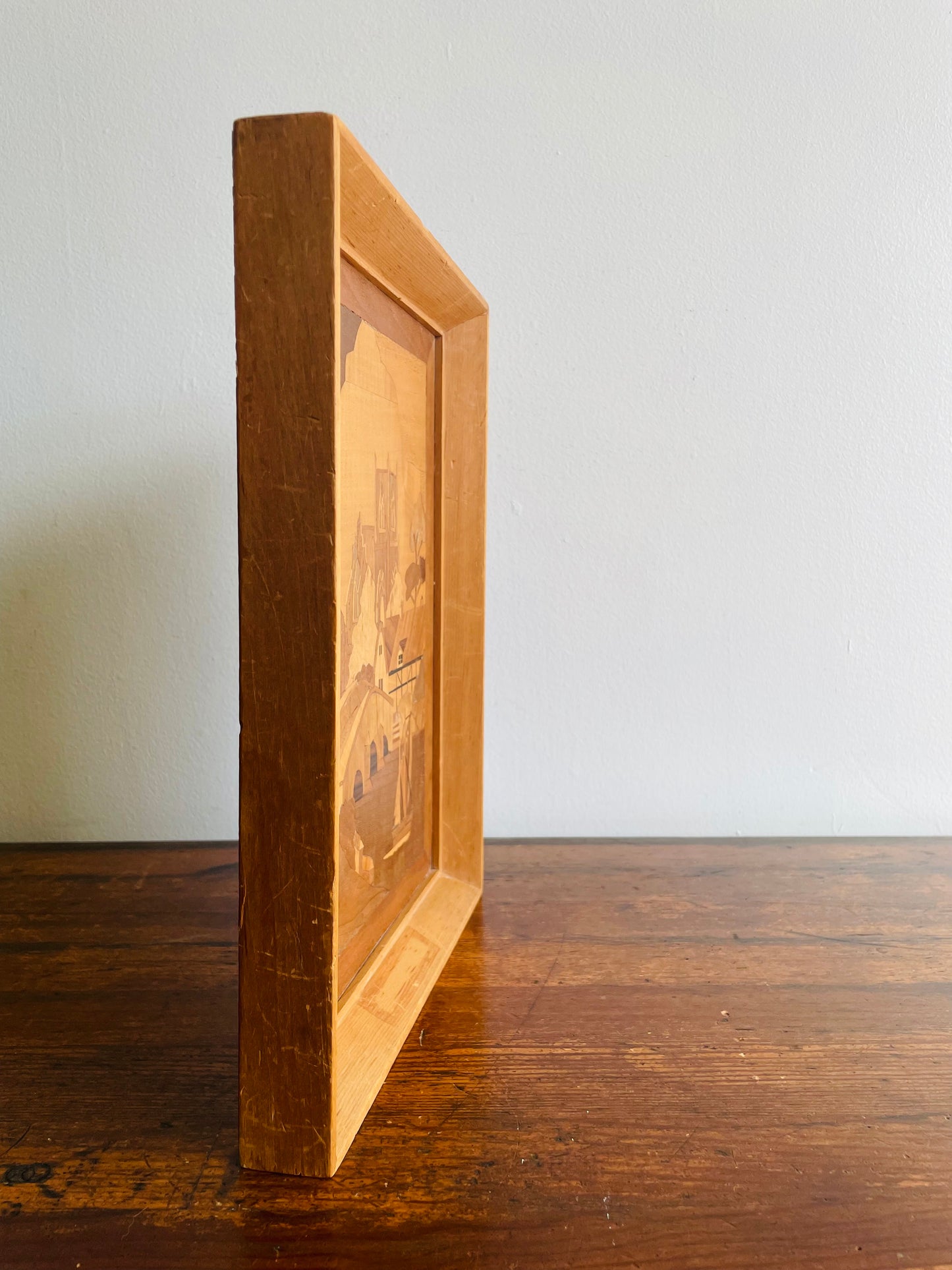 Handmade Framed Inlaid Wood Marquetry Picture - The Village Church by Harold Hurst