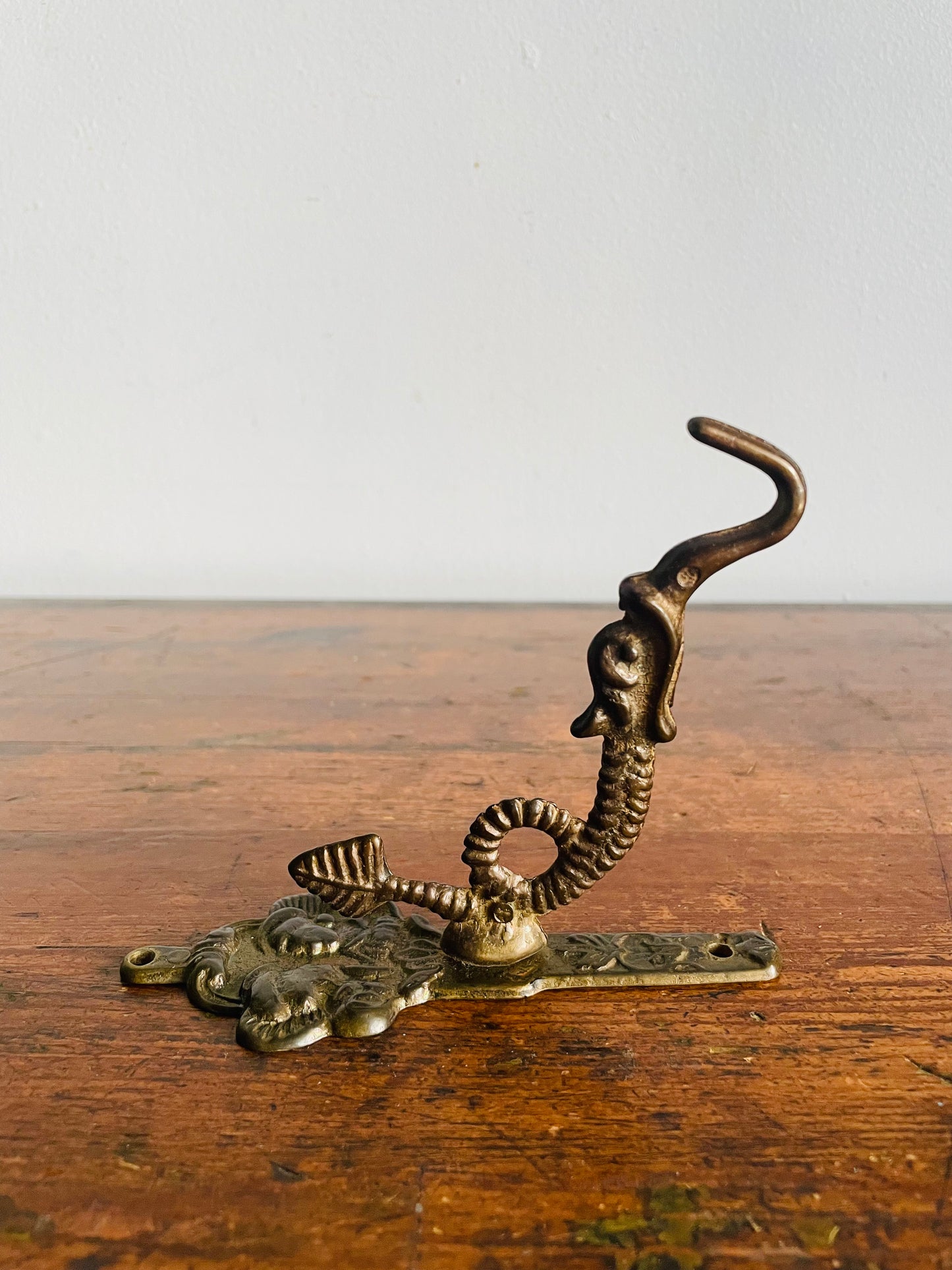 Vintage Ornate Brass Wall Hook with Dragon Serpent Mystical Animal