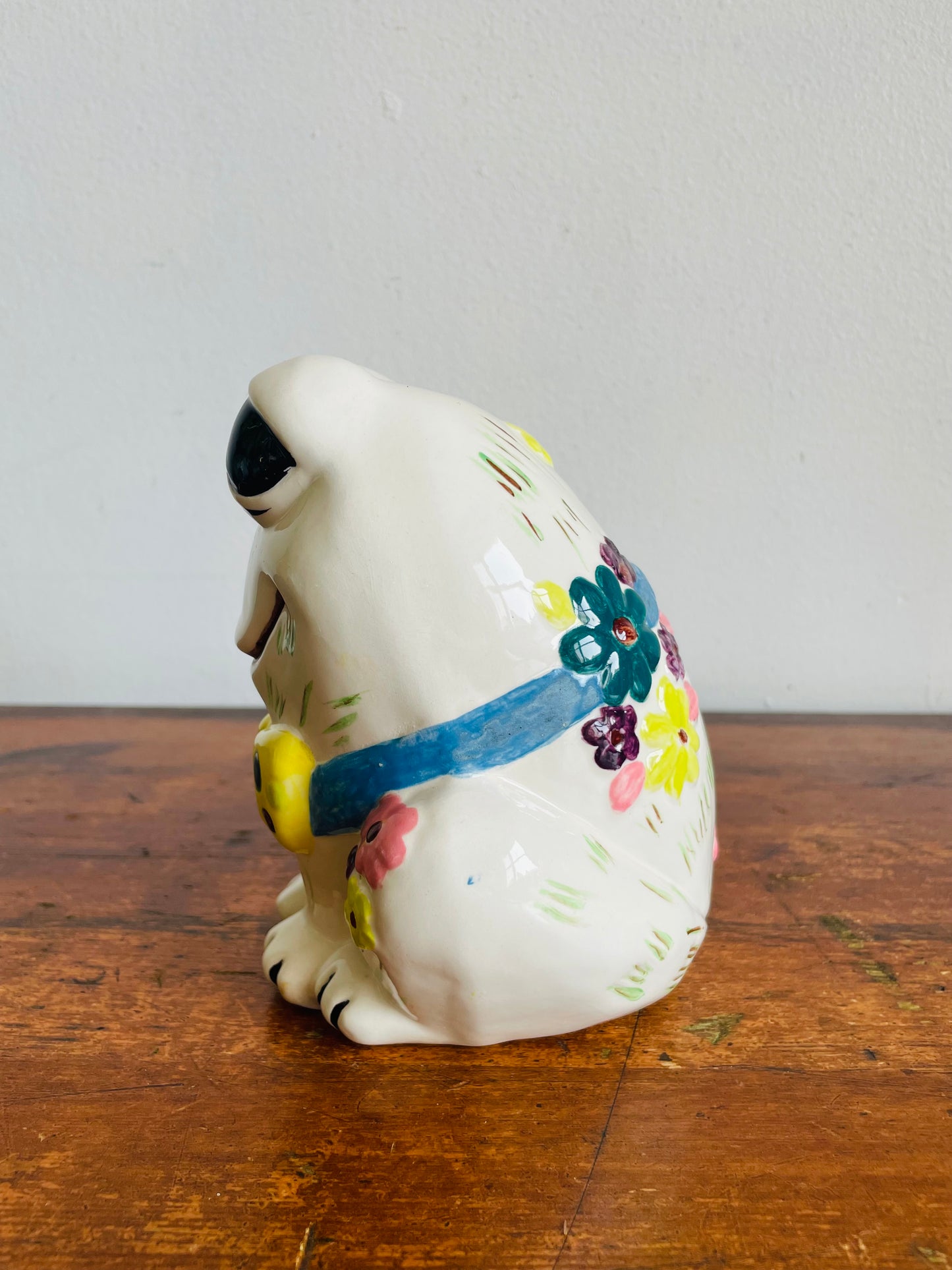 Adorable 1969 Ceramic Frog with Bow Tie and Flowers - Painted & Signed by Doris