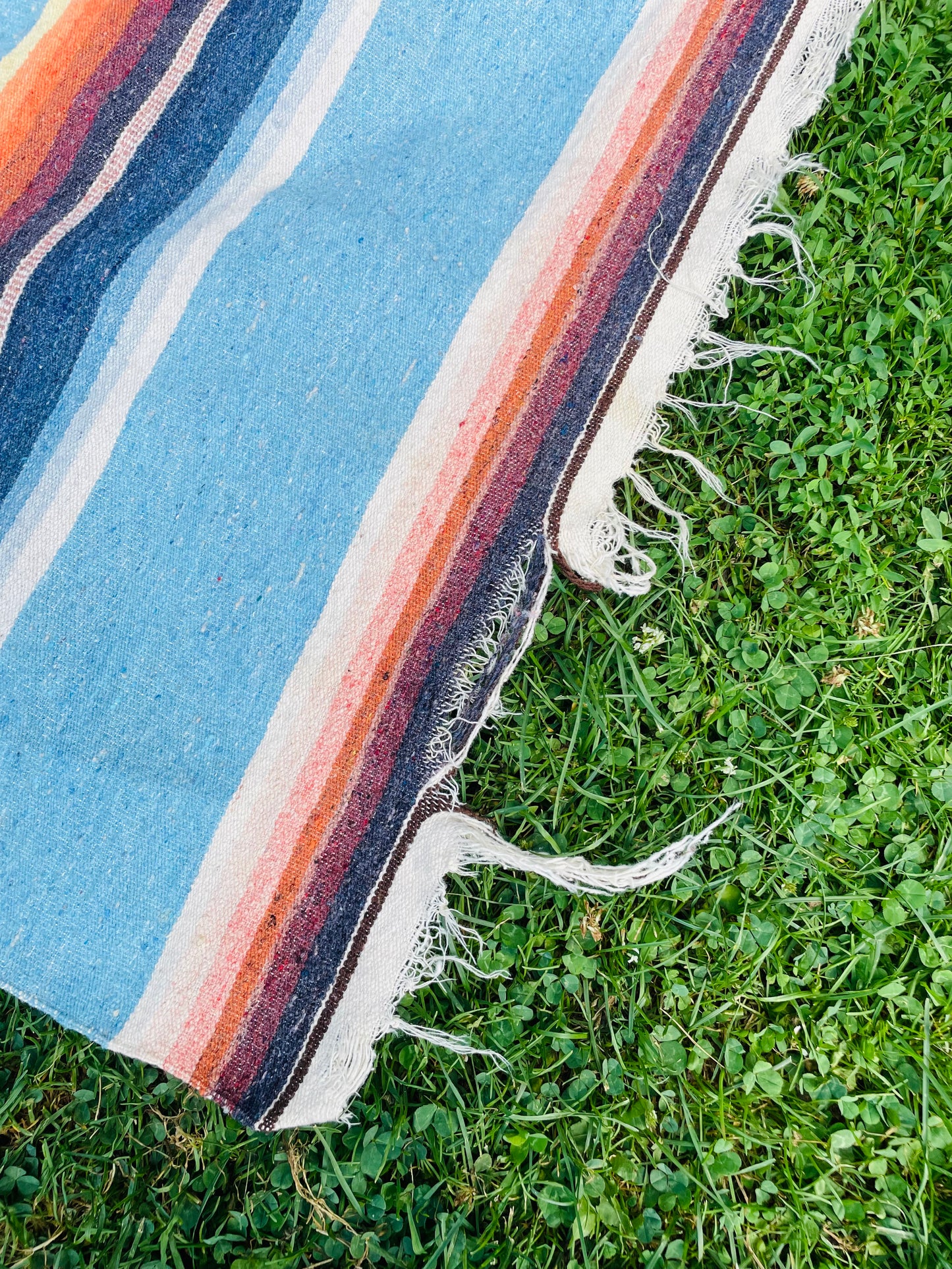 Very Large Mexican Blanket with Stripes & Aztec Pattern - AS-IS