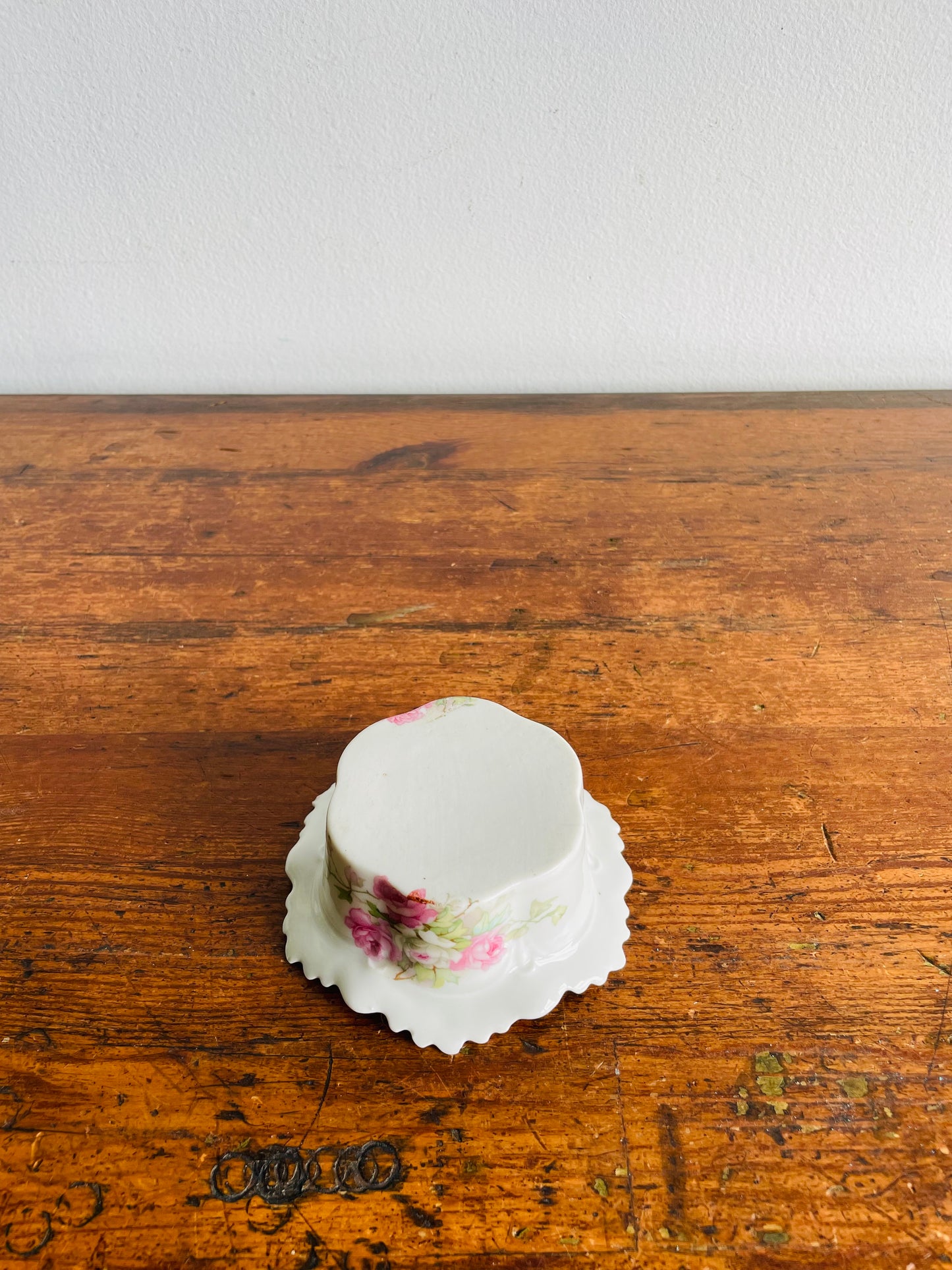 Antique MZ Moritz Zdekauer Austria Porcelain Ramekin or Custard Cup Dish with Pink Roses - Also Great for Jewellery!