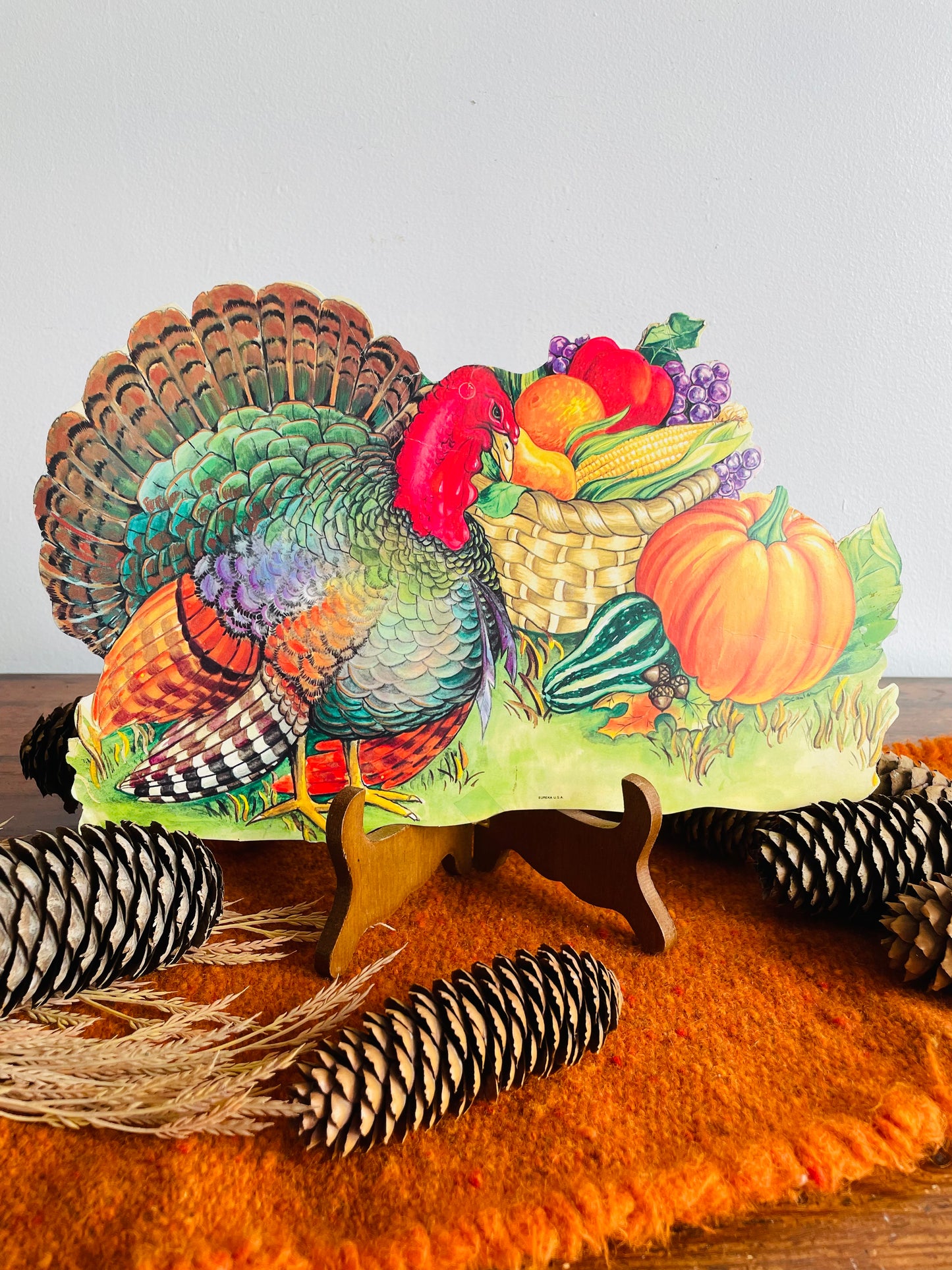 Vintage Thanksgiving Cardboard Cutout - Turkey with Bountiful Harvest # 2