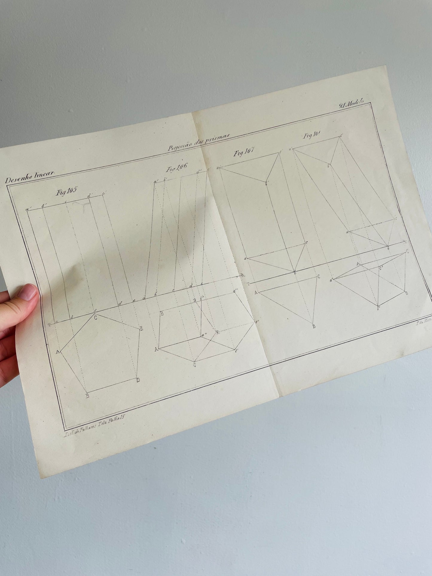 Antique Architecture Art Student Portfolio Drawing - Projection of Prisms # 2 - Found in Lisbon, Portugal