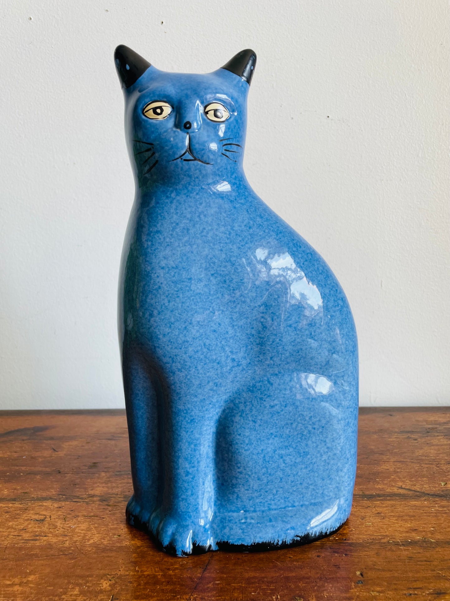 Vintage Calico China Large Blue 11" Cat Statue Figurine