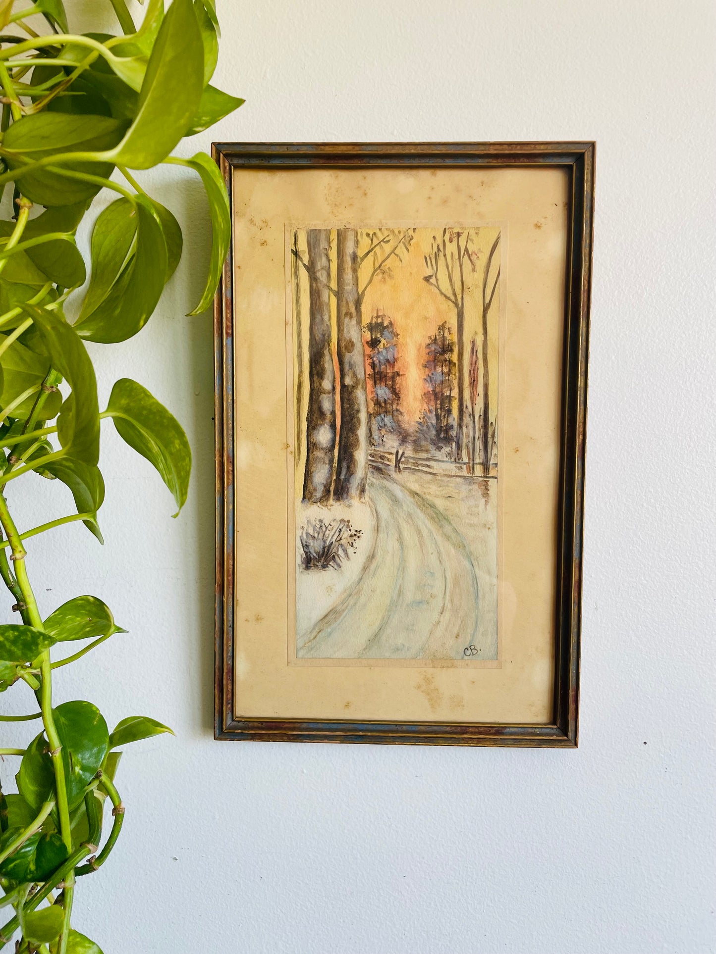 Original Art Watercolour Painting of Path Leading Through Forest - Possibly Antique - Artist Signed