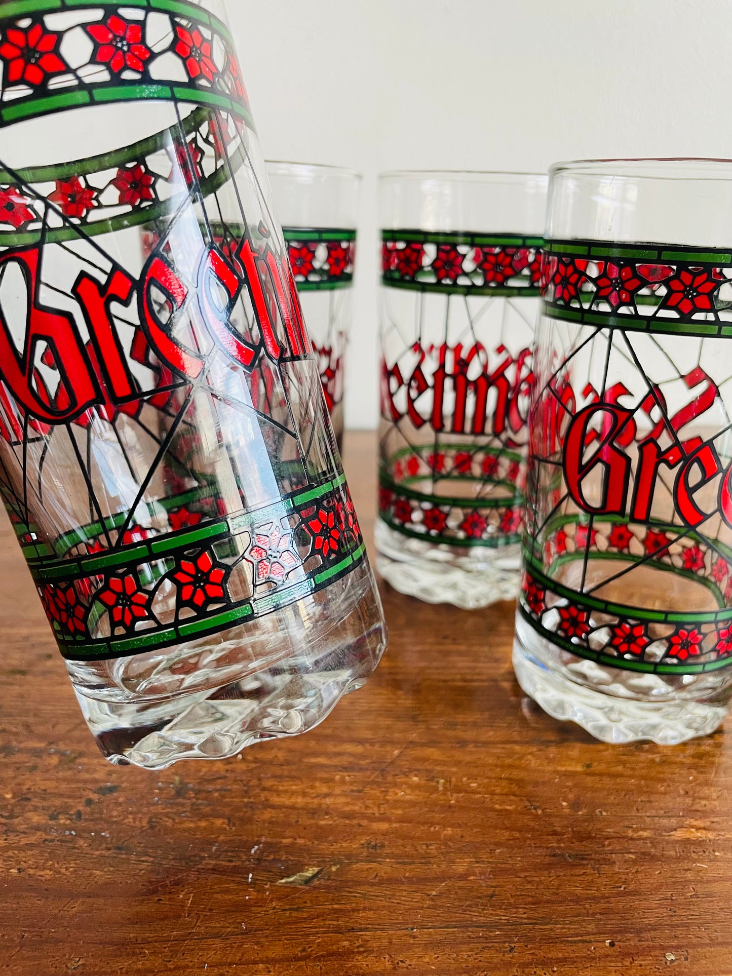 Stained Glass Season's Greetings Glasses - Set of 4