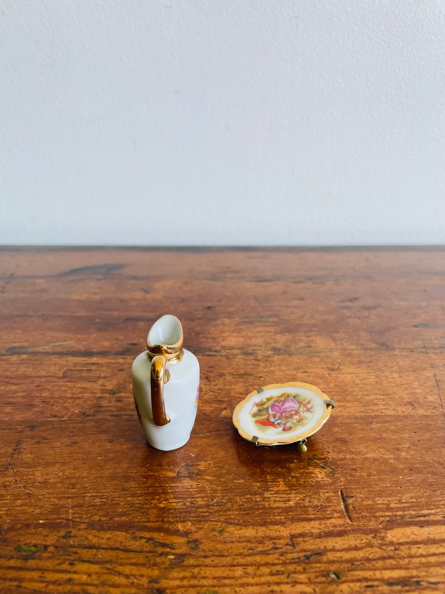 Limoges France Porcelain Dollhouse Miniatures - Pitcher & Plate