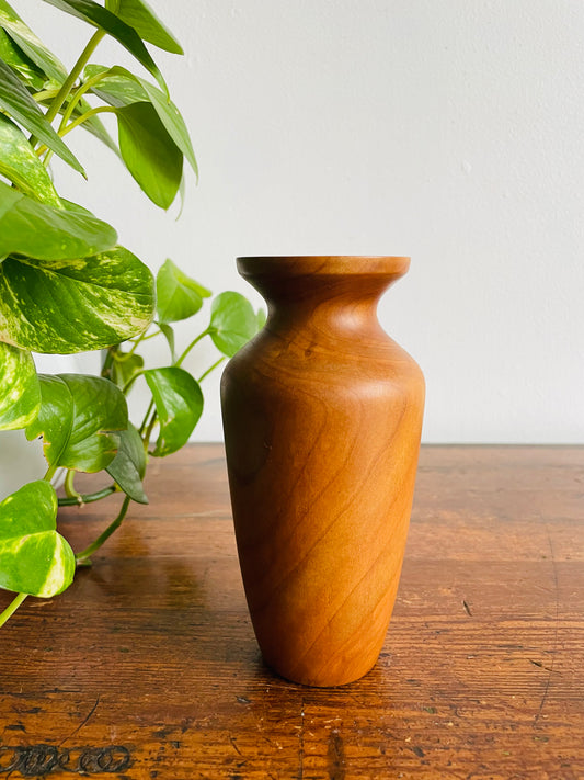 Smooth Teak Wood Bud Vase with Glass Vial Insert Inside for Watering Flowers