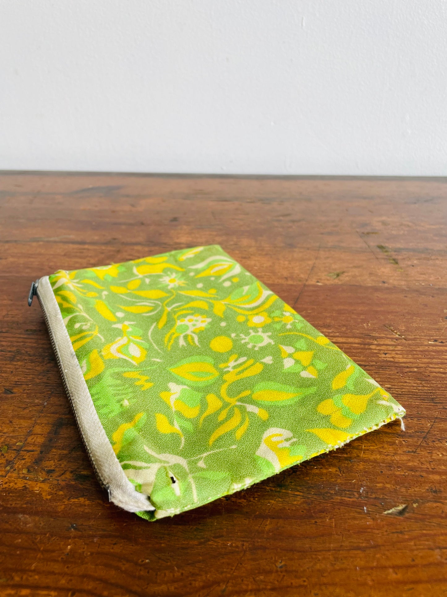 Groovy Zippered Pouch with Green & Lime Flower Design - As-Is