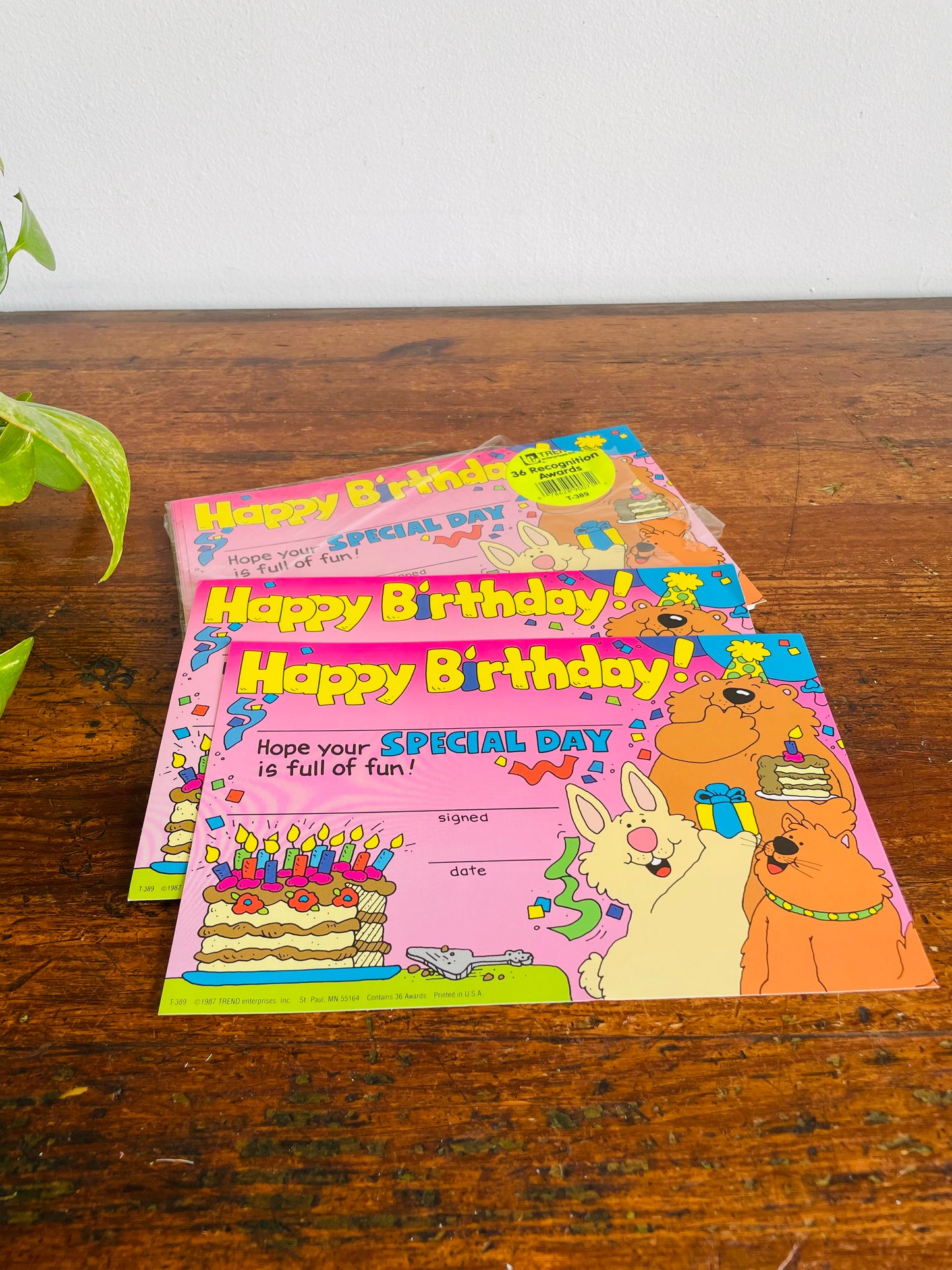 Vintage 1987 School Teacher Classroom Supplies - Blank Happy Birthday Certificates - 21 Sheets - Trend Enterprises Inc.