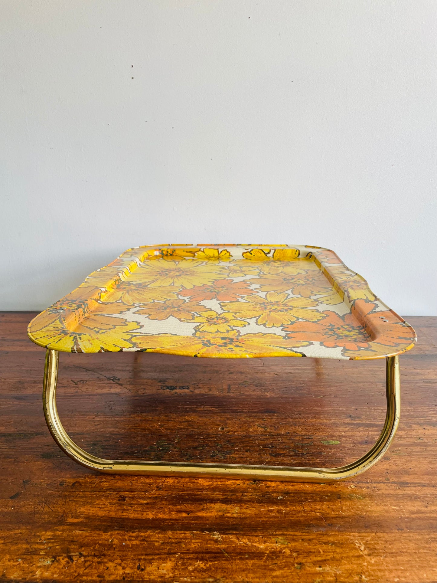 Metal Folding Lap Tray with Yellow & Orange Flower Design