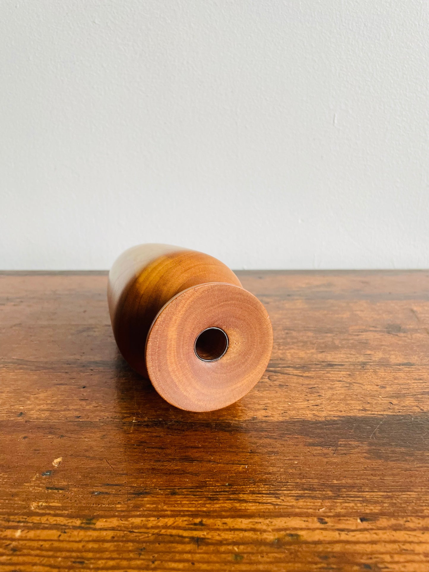 Smooth Teak Wood Bud Vase with Glass Vial Insert Inside for Watering Flowers