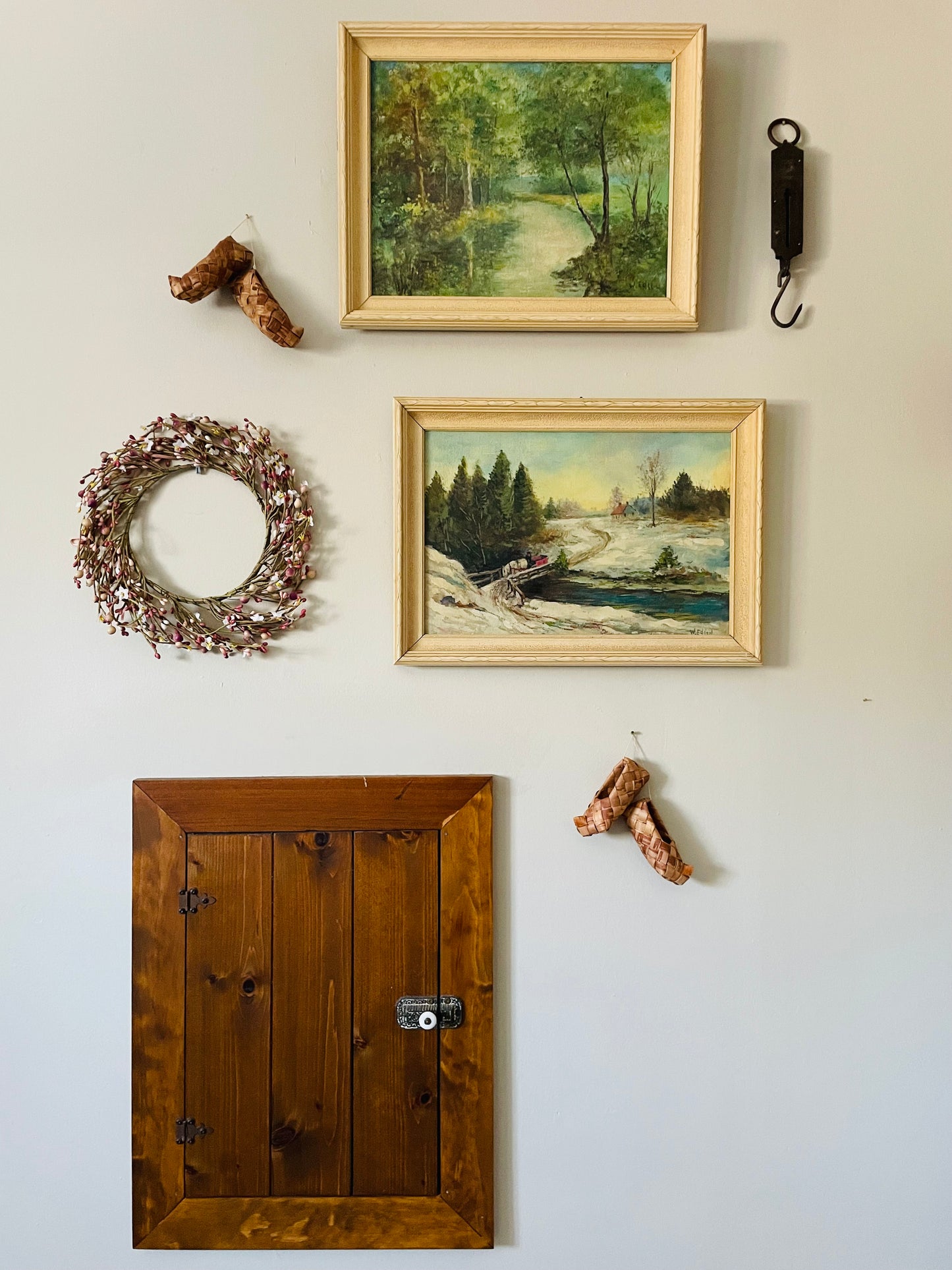 Finnish Birch Bark Woven Wood Shoes # 2 - Set of 2 Hanging on Rope