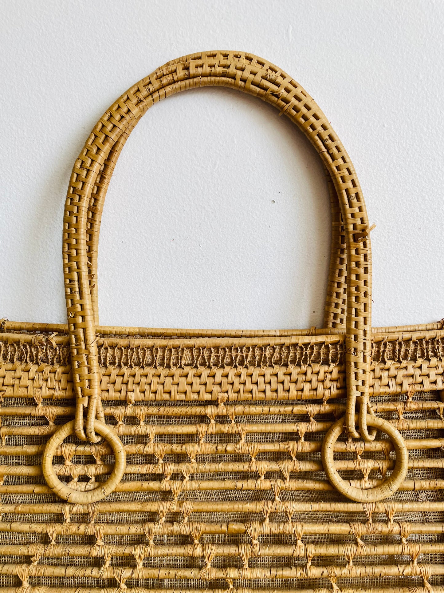 Woven Straw Rattan with Mesh Sides Purse